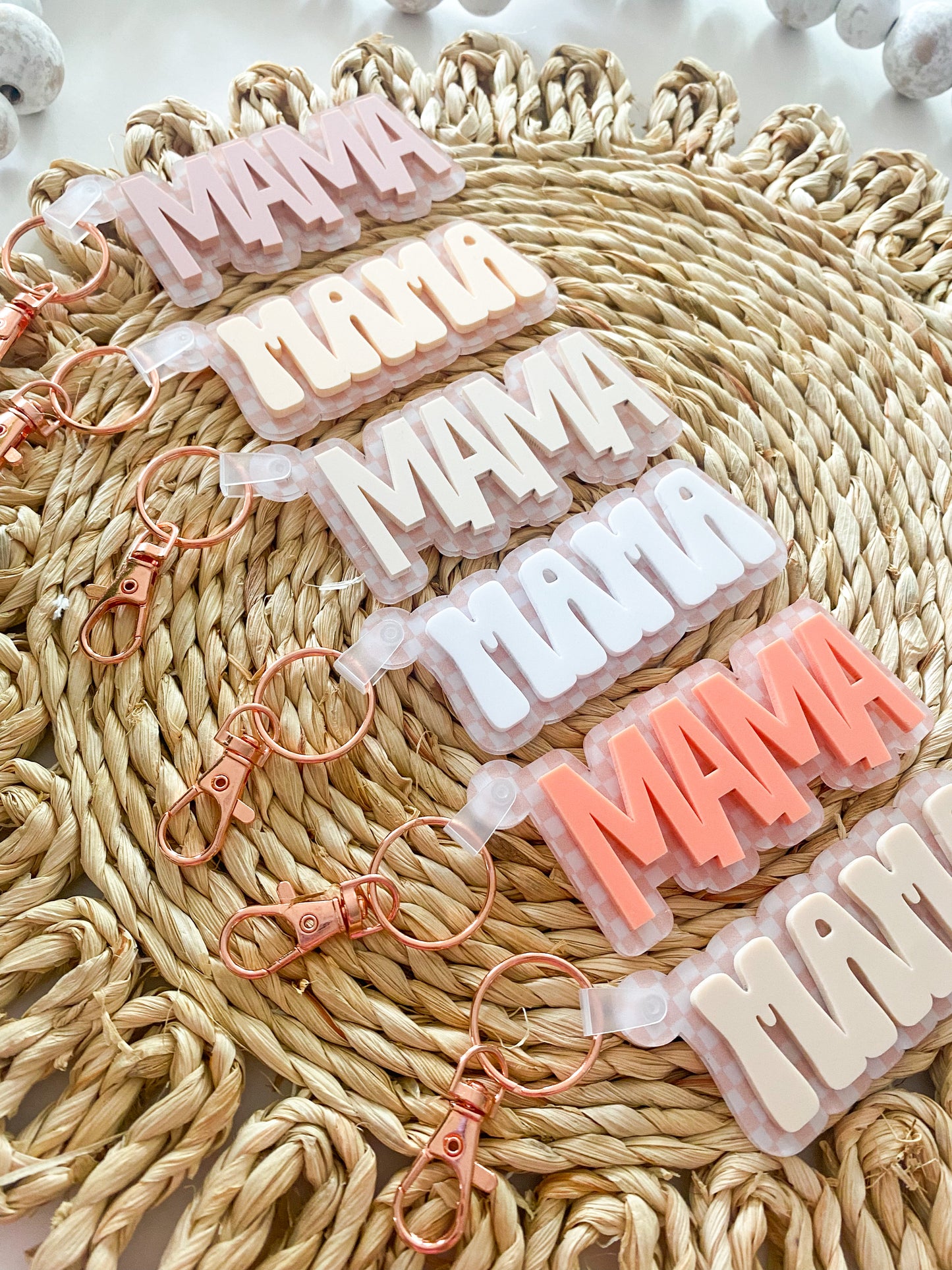 Acrylic Checkered Mama Keychain