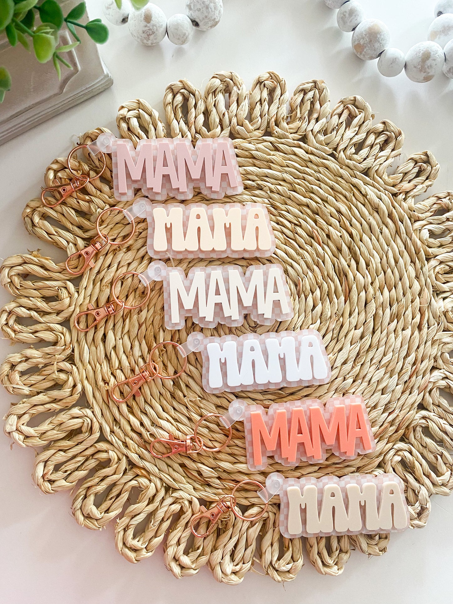 Acrylic Checkered Mama Keychain