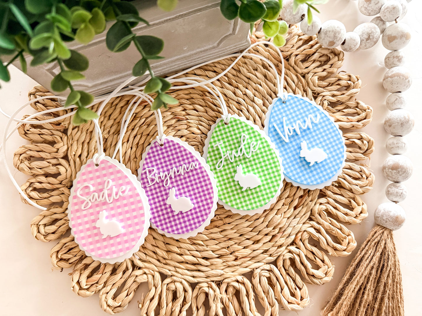 Gingham & Floral Easter Basket Tag