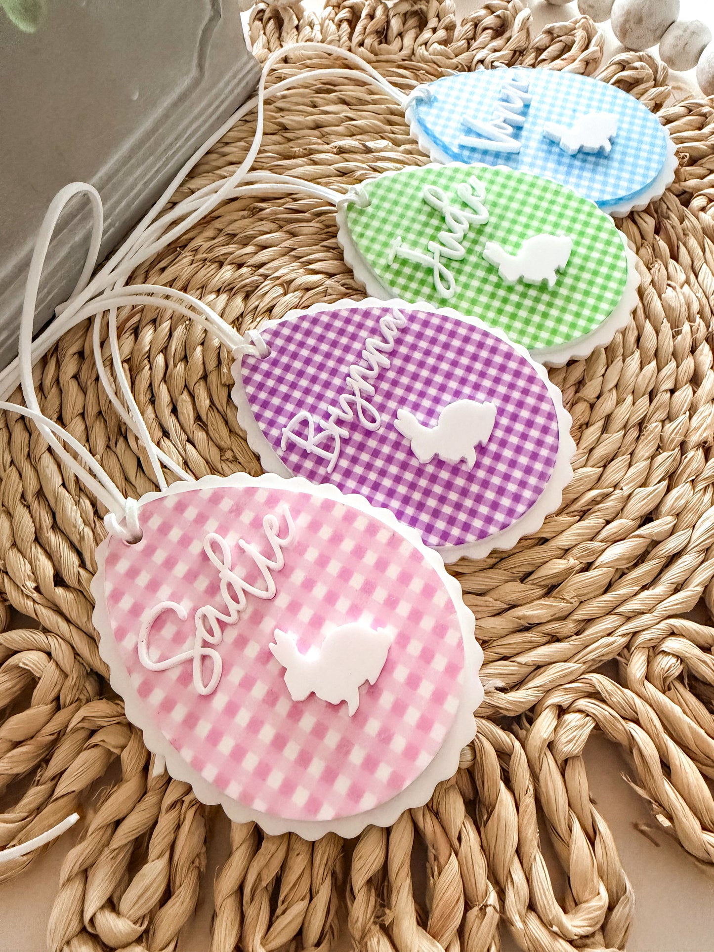 Gingham & Floral Easter Basket Tag