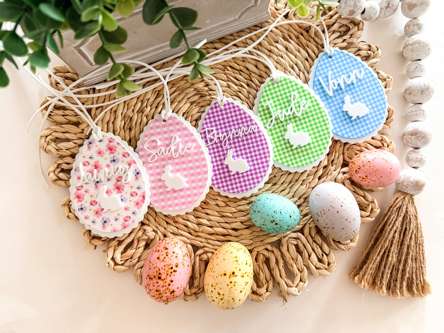 Gingham & Floral Easter Basket Tag