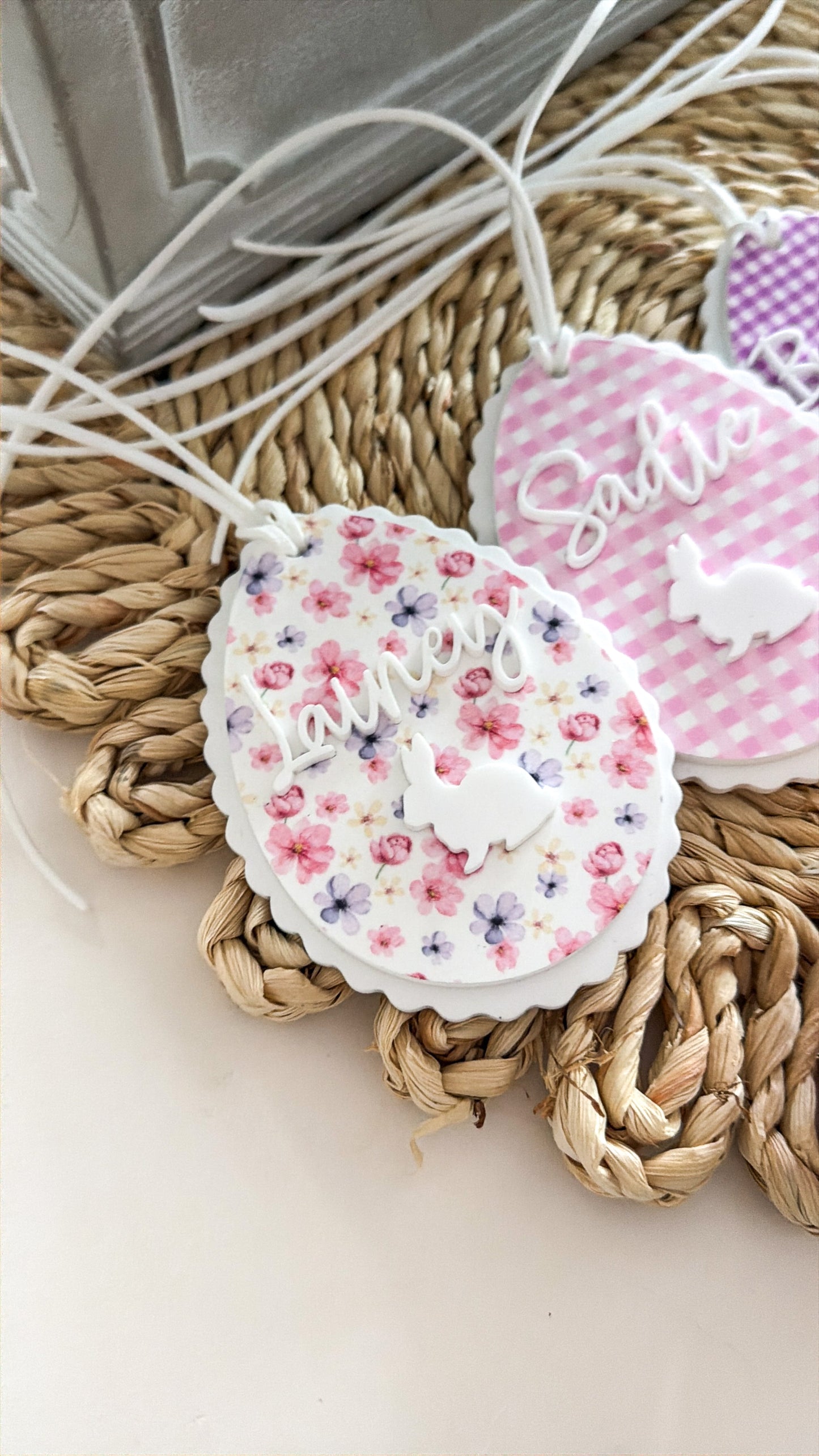 Gingham & Floral Easter Basket Tag