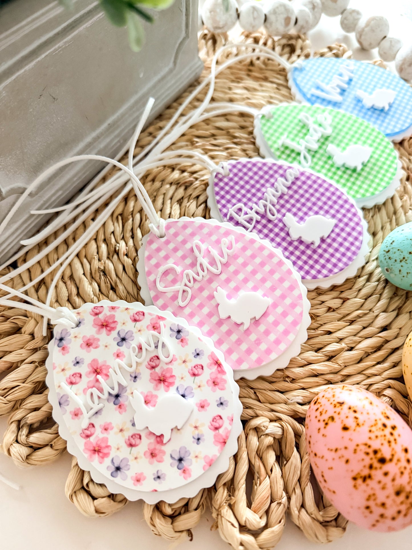 Gingham & Floral Easter Basket Tag