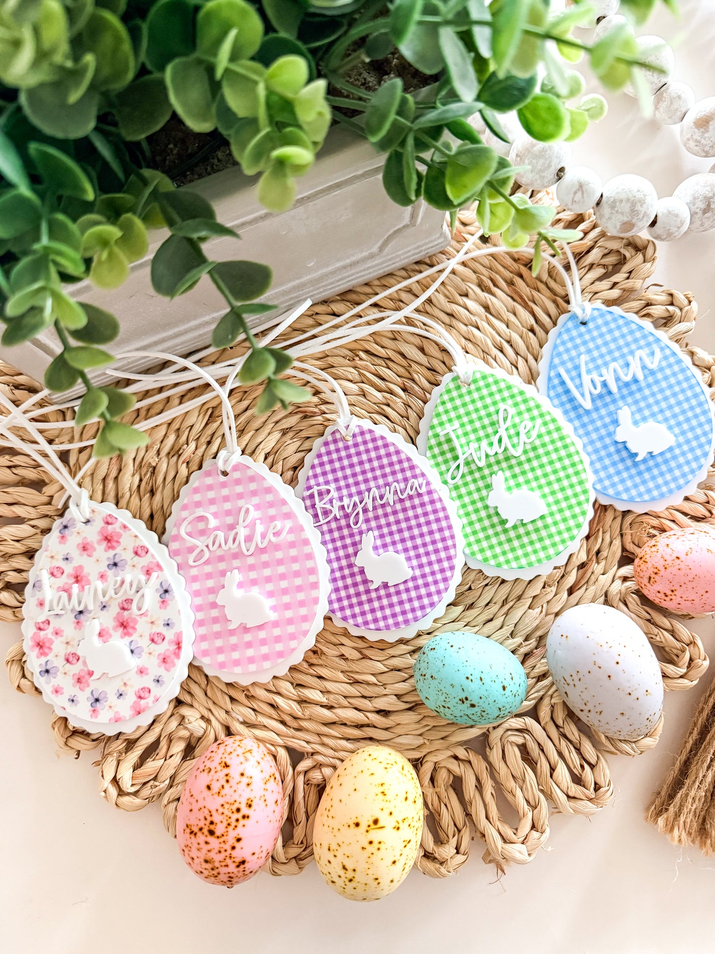Gingham & Floral Easter Basket Tag