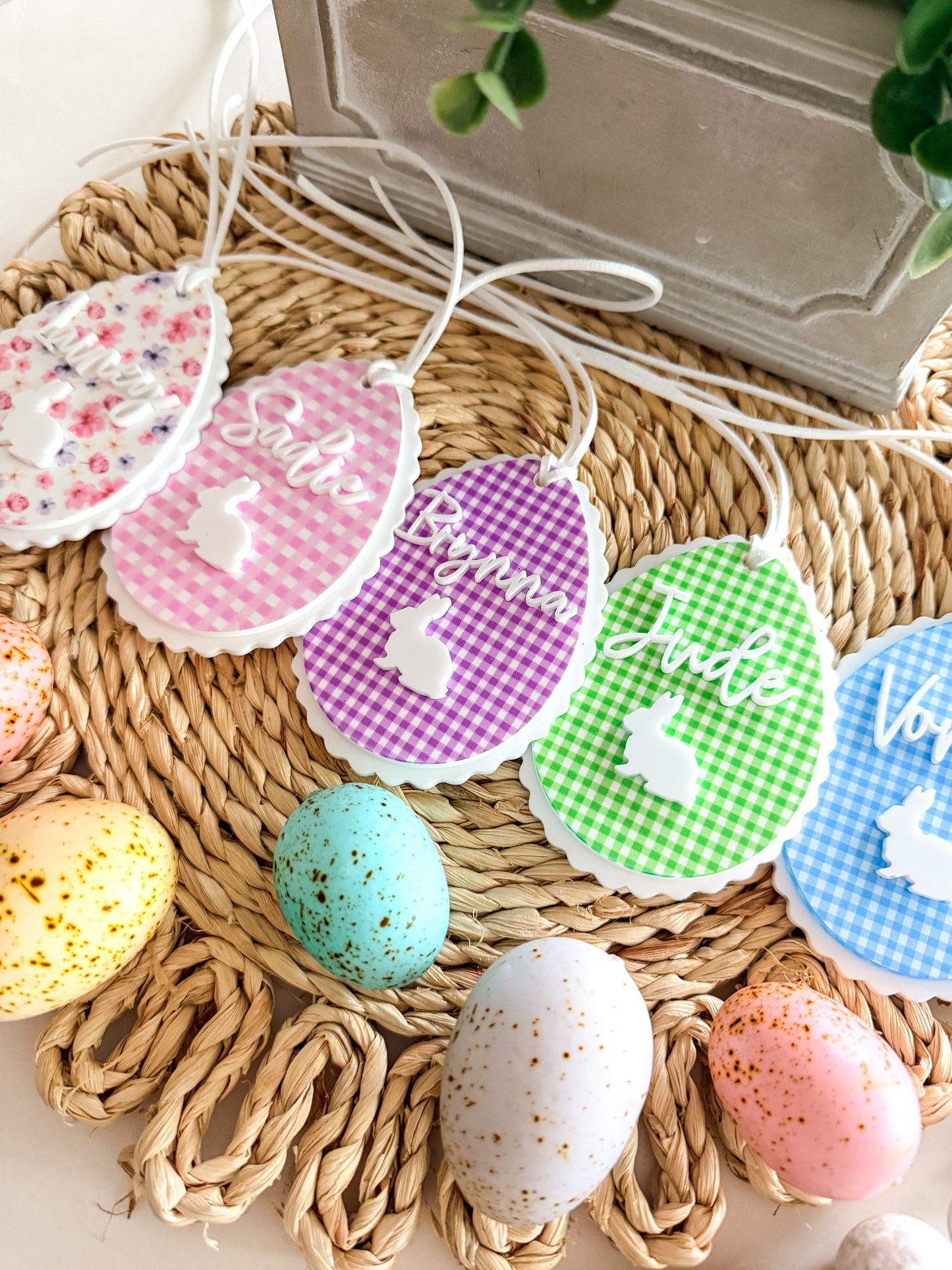Gingham & Floral Easter Basket Tag