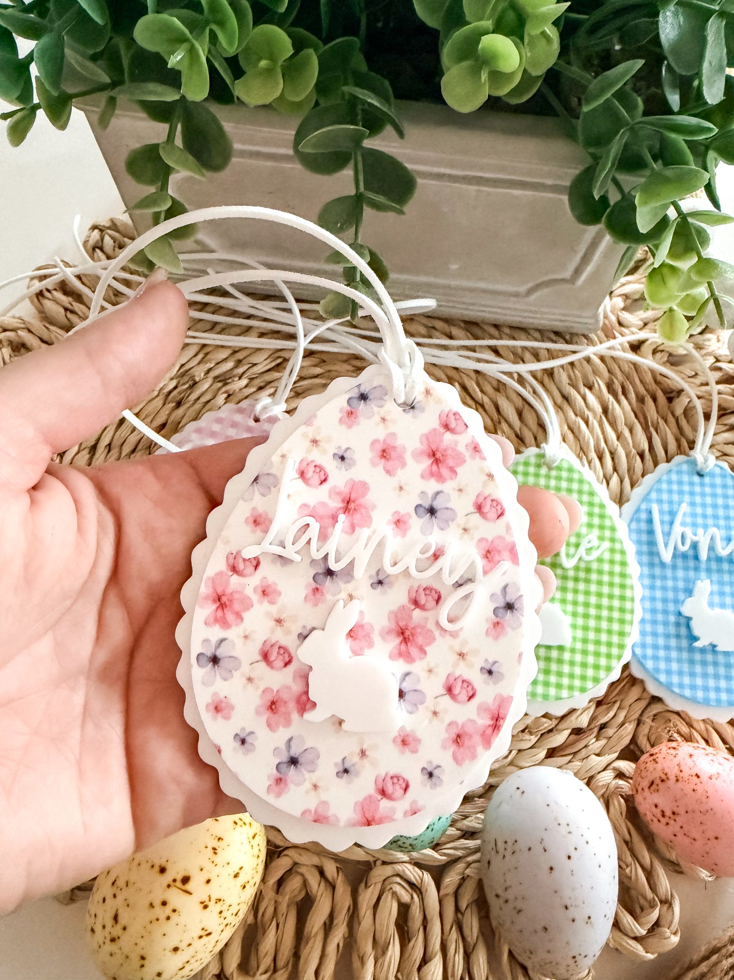 Gingham & Floral Easter Basket Tag