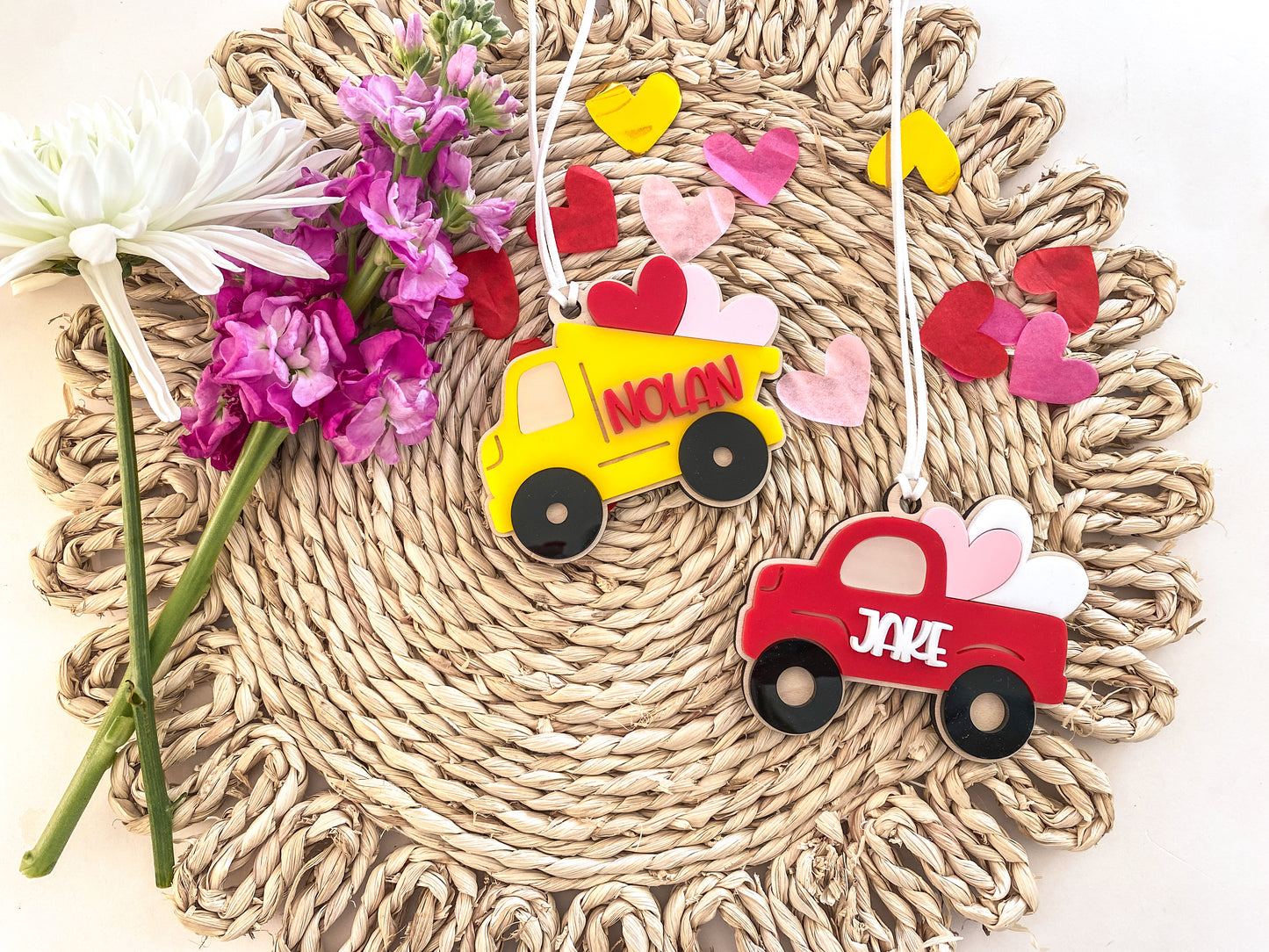 Construction Vehicle and Truck Valentine's Day Tag