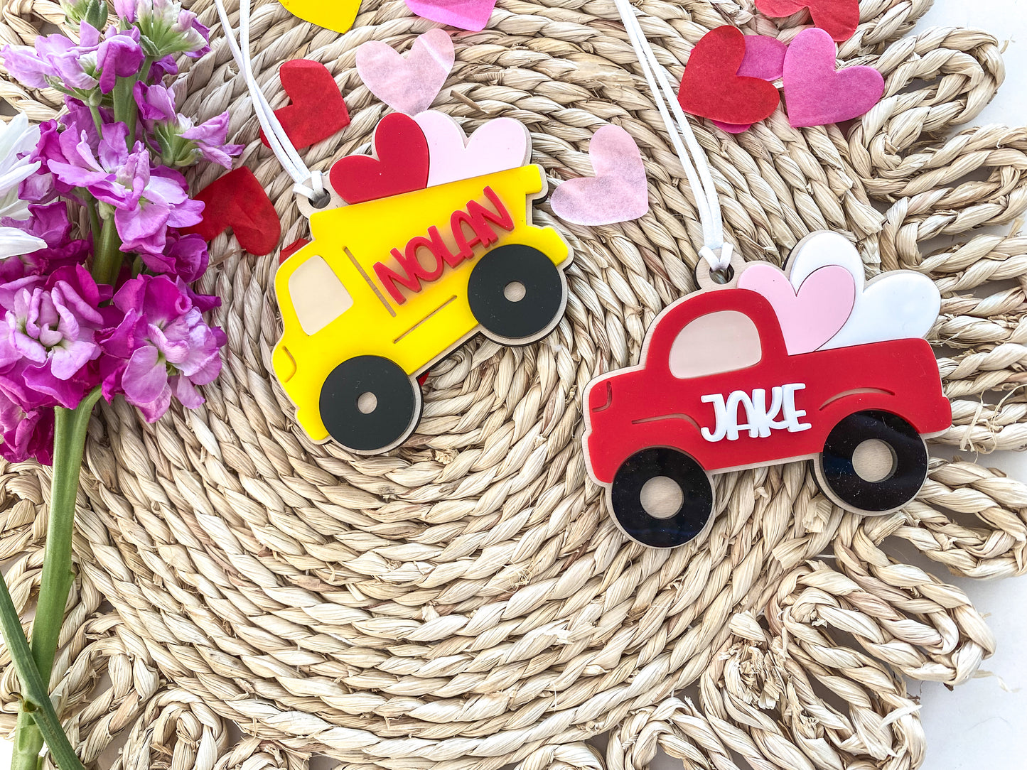 Construction Vehicle and Truck Valentine's Day Tag