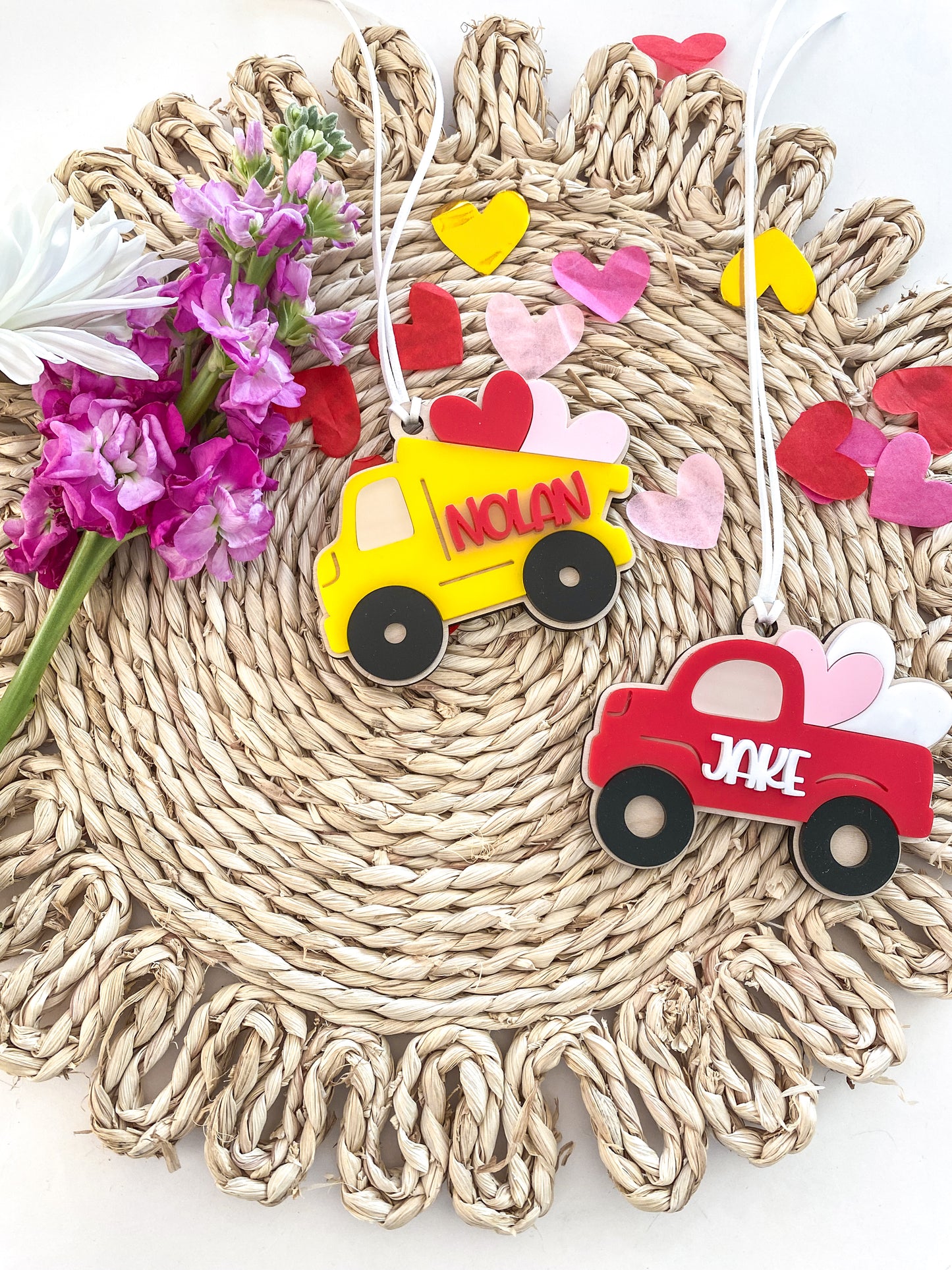 Construction Vehicle and Truck Valentine's Day Tag