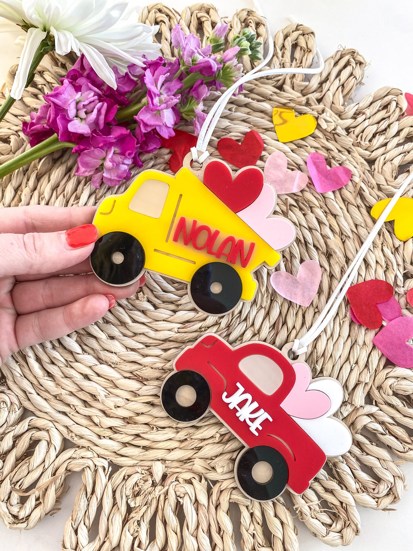 Construction Vehicle and Truck Valentine's Day Tag