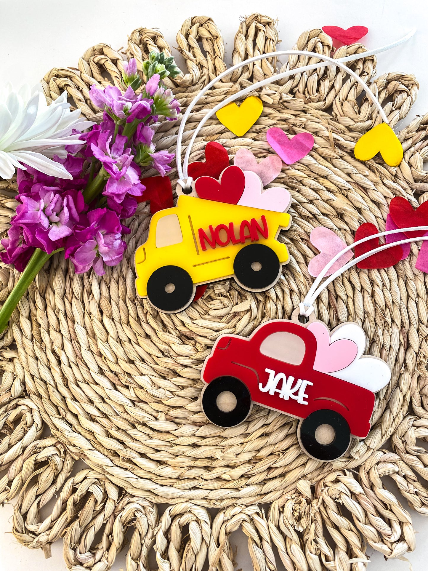Construction Vehicle and Truck Valentine's Day Tag