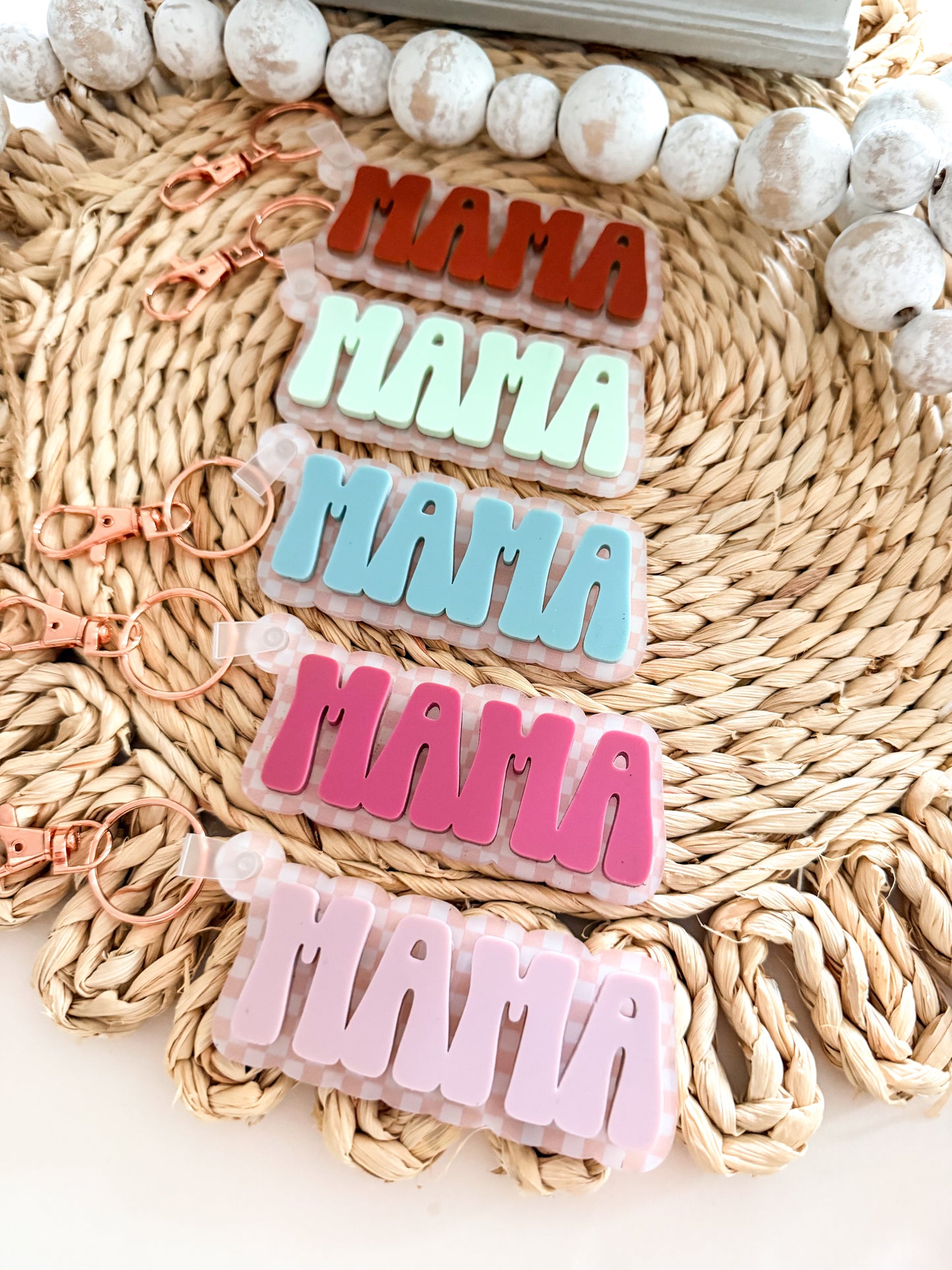 Mama Acrylic Checkered Keychain