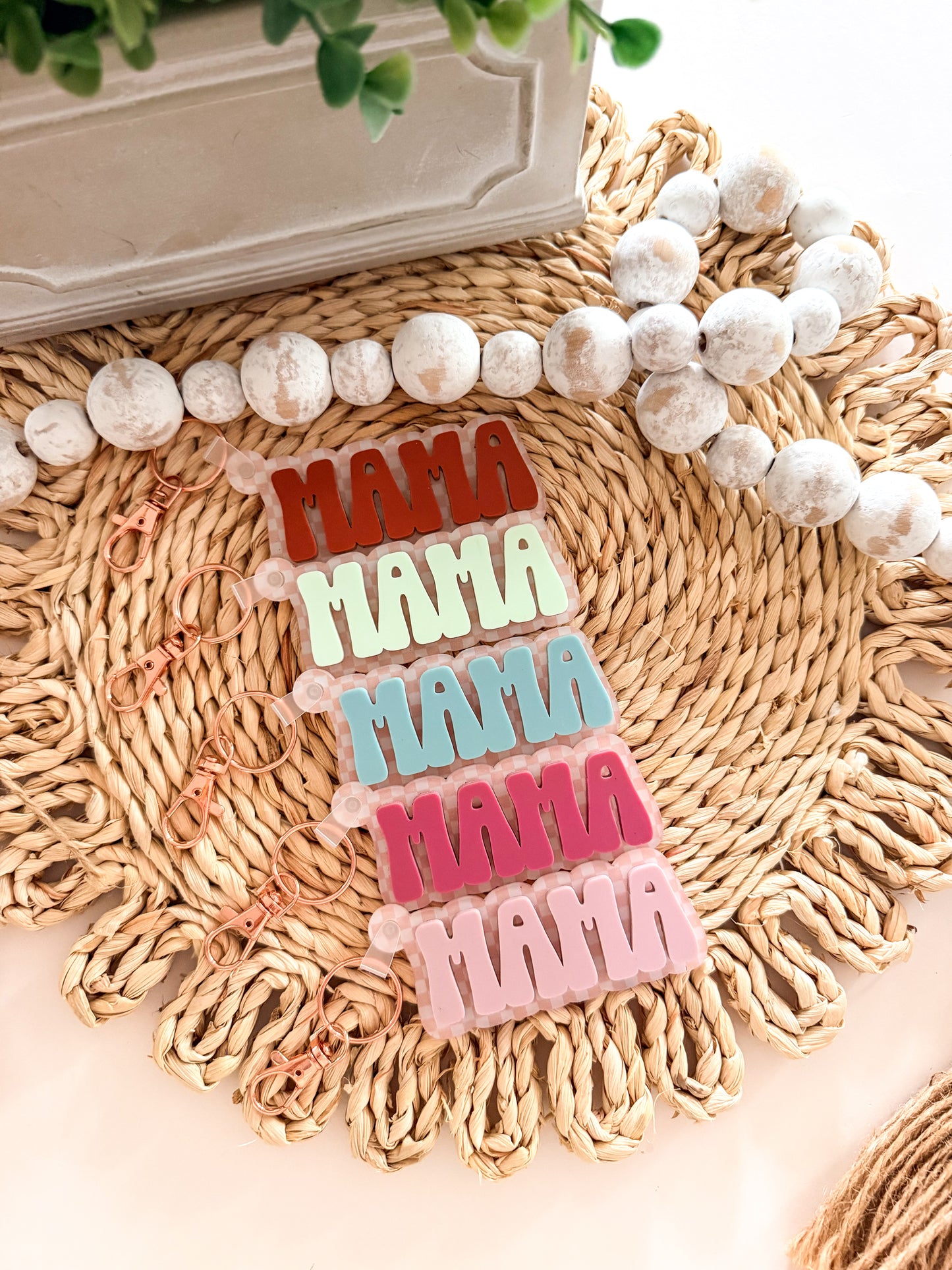 Mama Acrylic Checkered Keychain