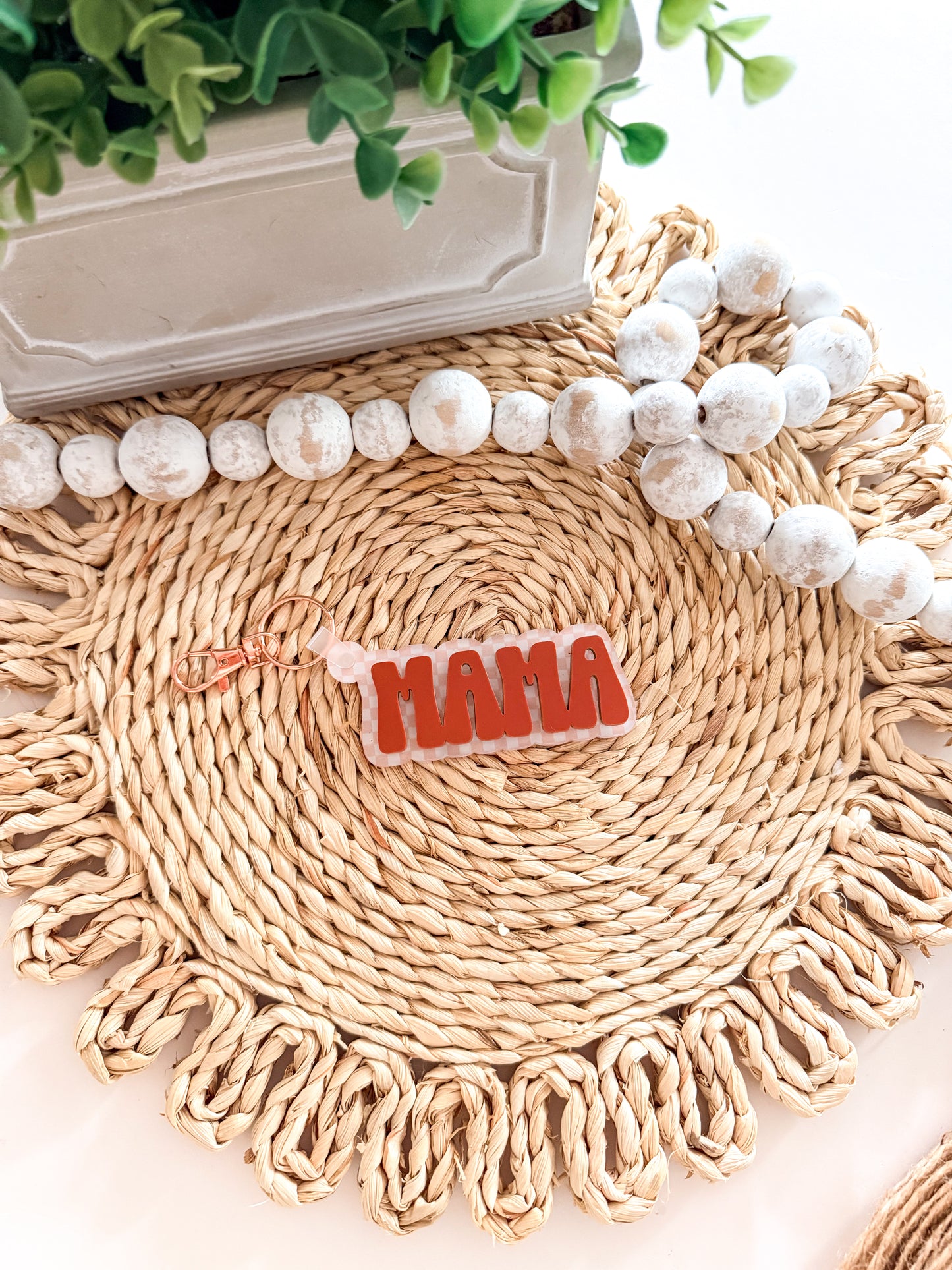 Mama Acrylic Checkered Keychain