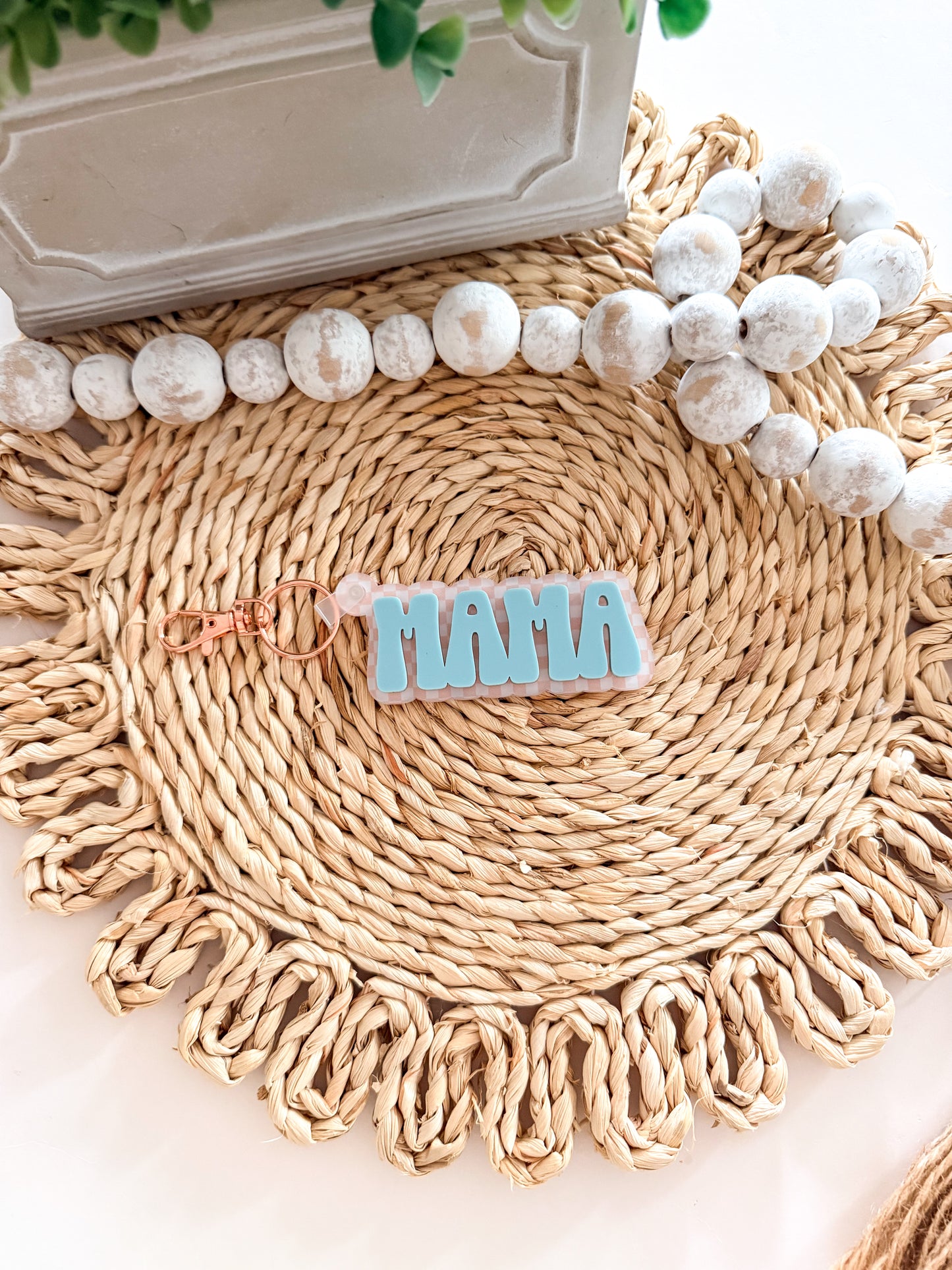 Mama Acrylic Checkered Keychain
