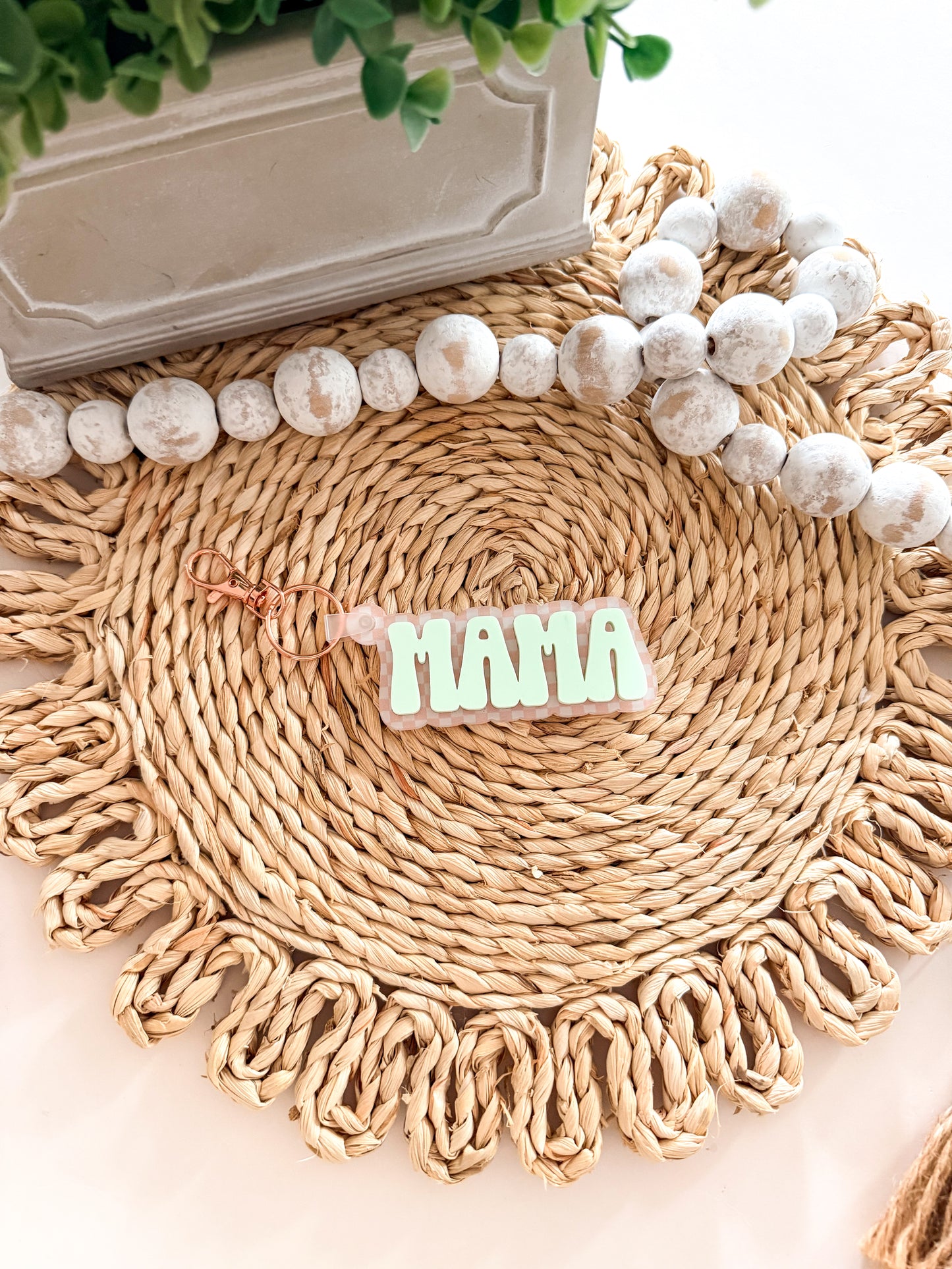 Mama Acrylic Checkered Keychain