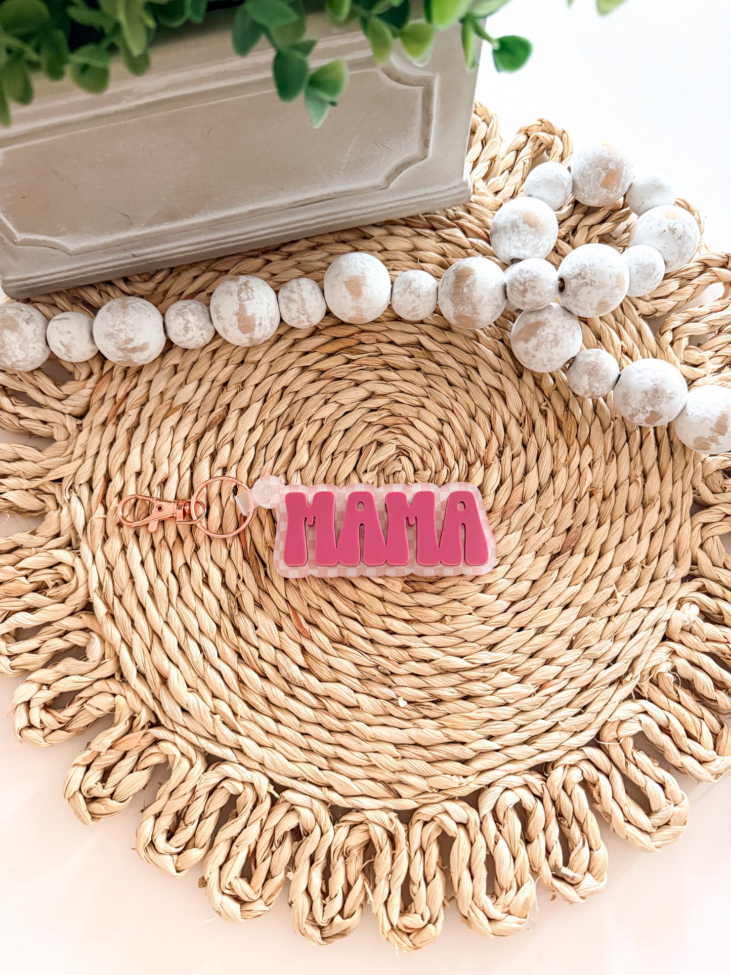 Mama Acrylic Checkered Keychain