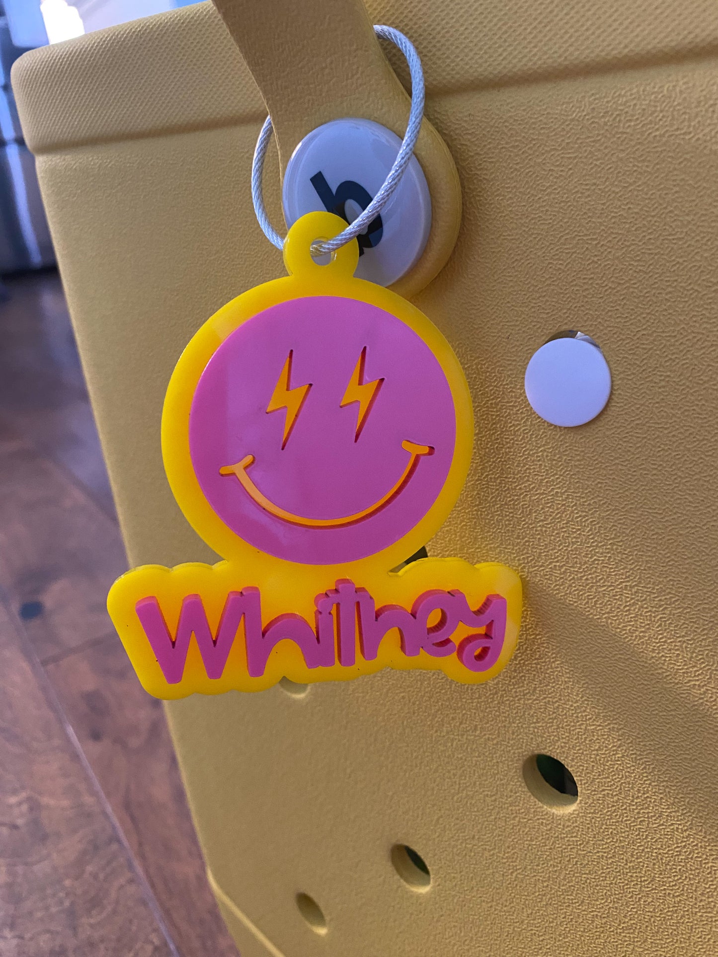 Smiley Face Lightning Bolt Personalized Acrylic Name Tag