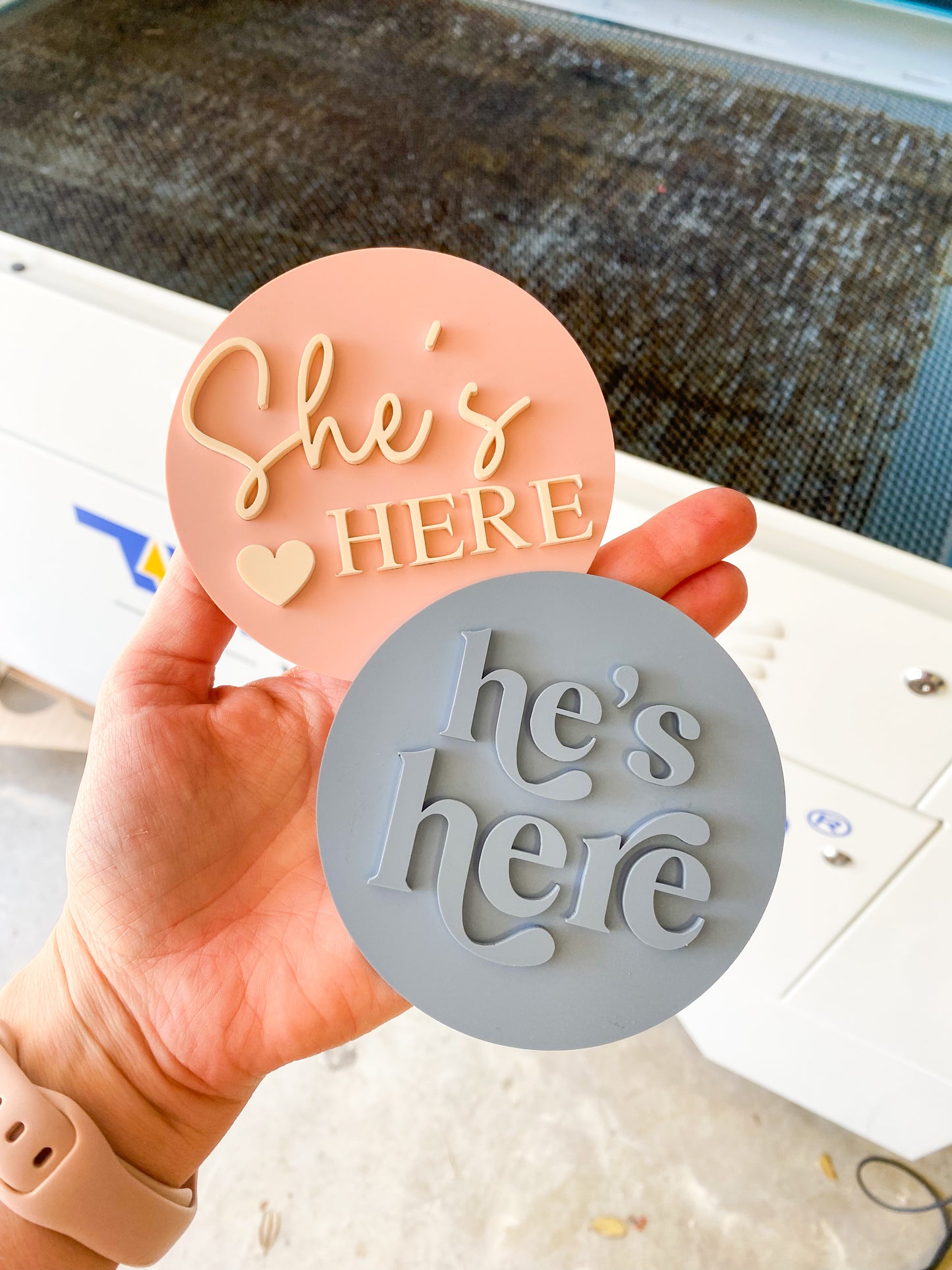 He's Here, She's Here Acrylic Baby Bundle