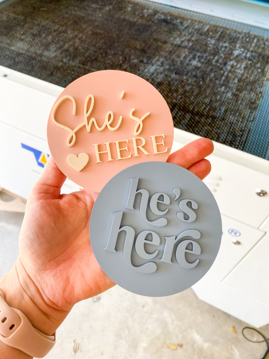 He's Here, She's Here Acrylic Baby Bundle