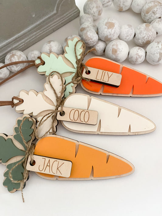 Easter Basket Carrot Tag with Wooden Name