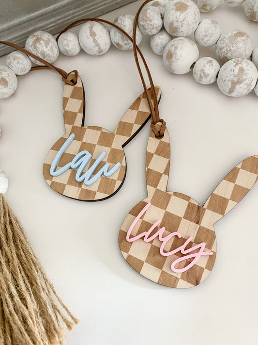 Easter Basket Checkered Bunny Tag