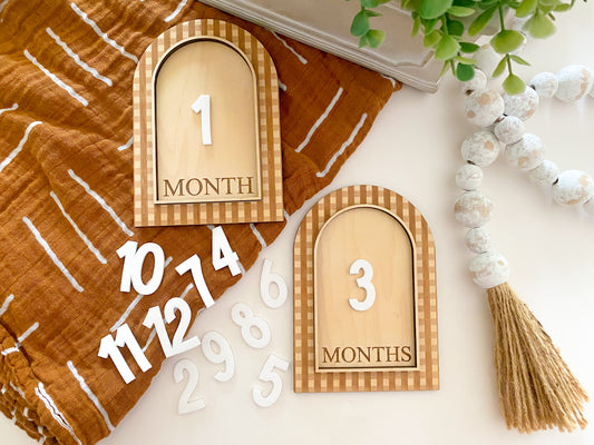 Gingham Baby Monthly Milestone + Baby Announcement