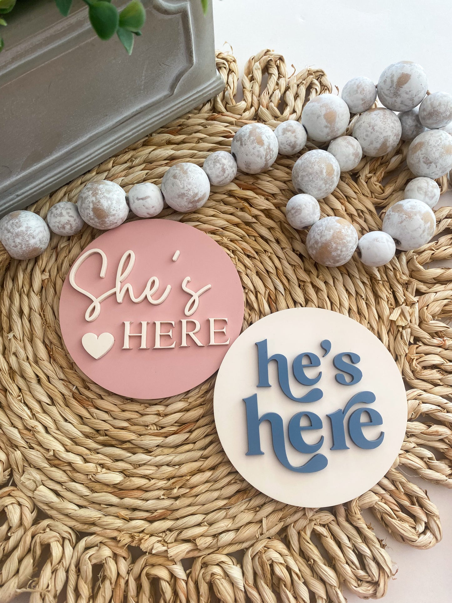 He's Here, She's Here Acrylic Baby Announcement Sign