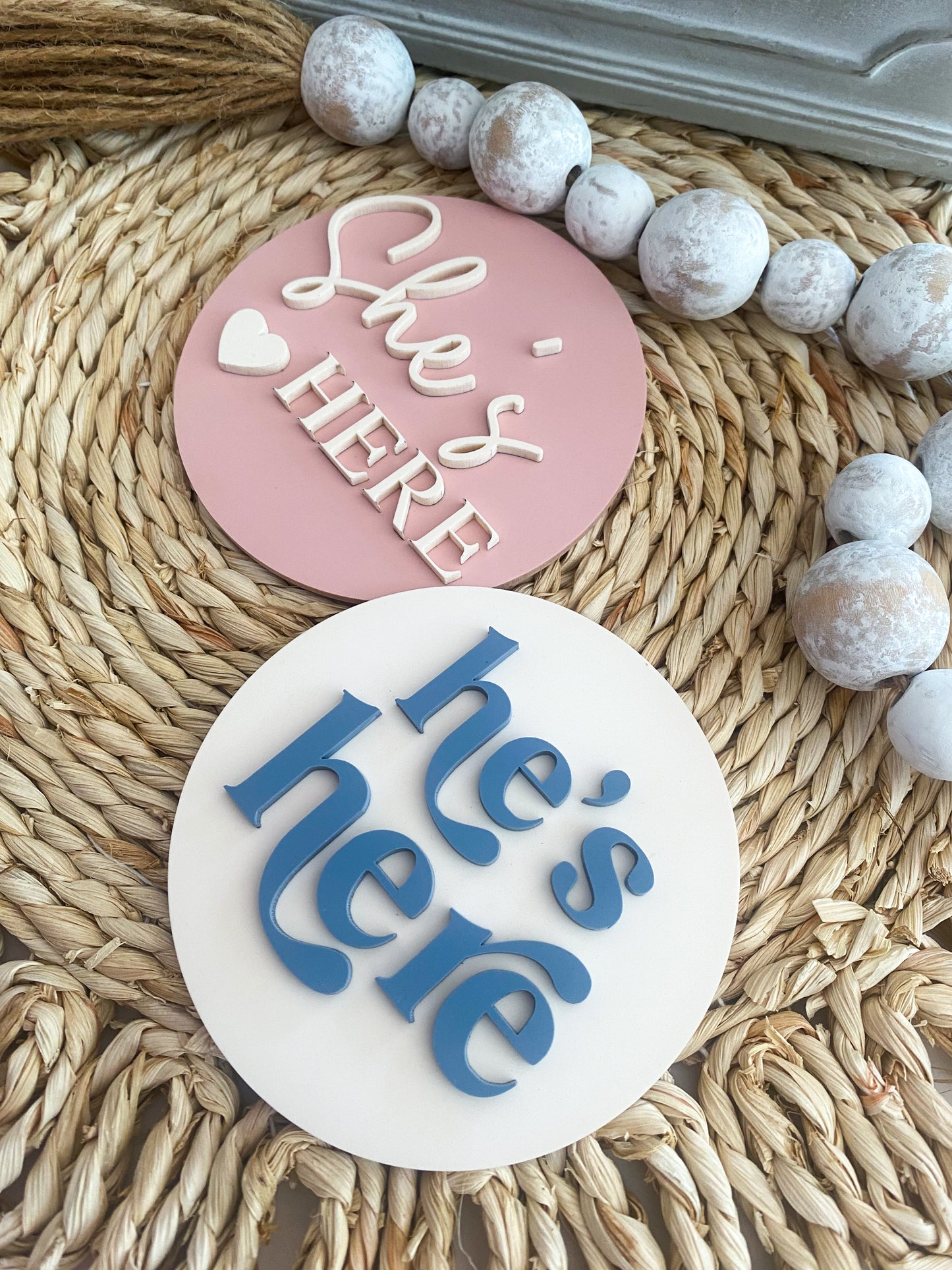 He's Here, She's Here Acrylic Baby Announcement Sign