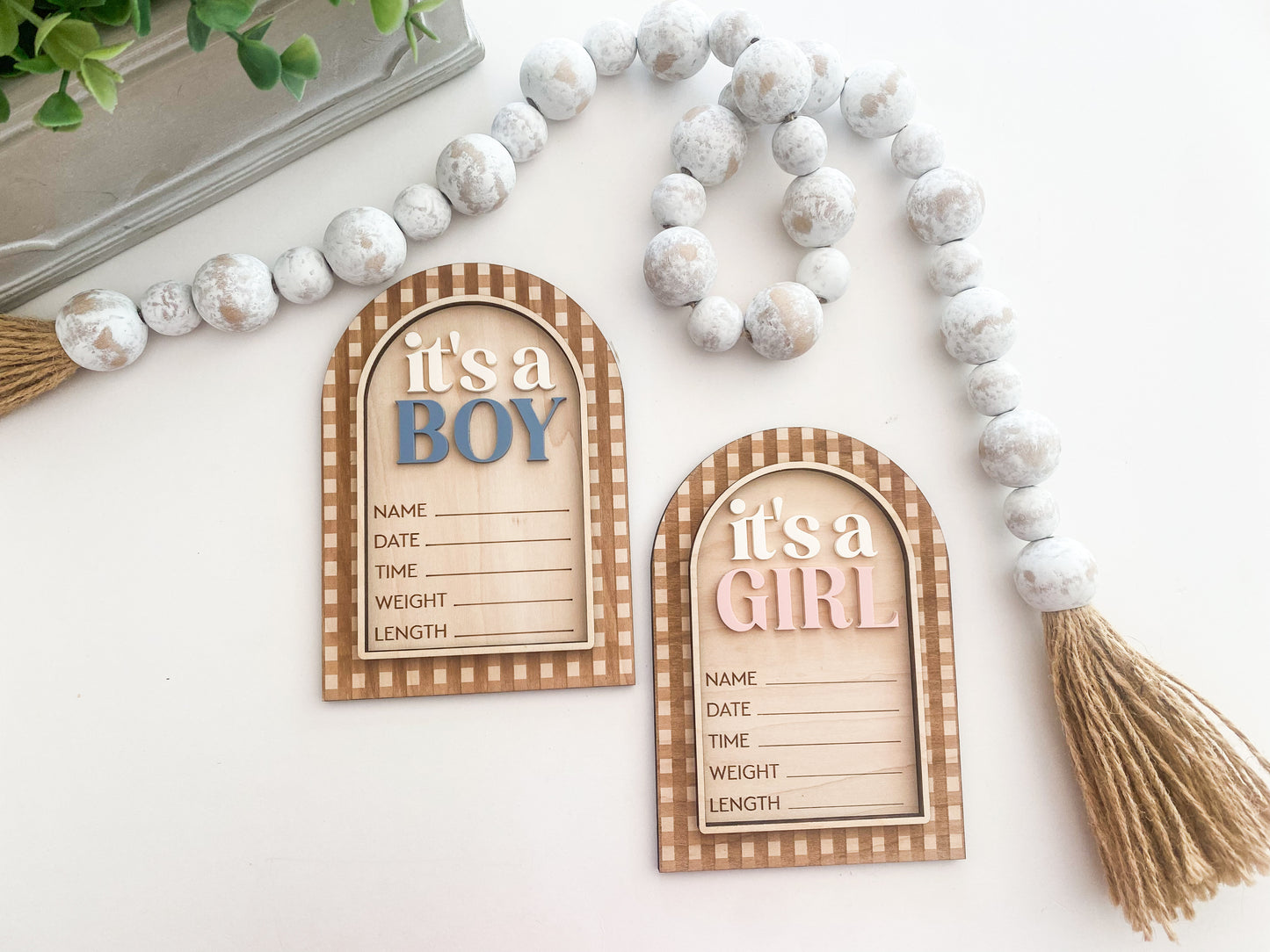 Gingham Girl Boy Baby Announcement