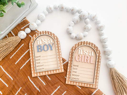 Gingham Girl Boy Baby Announcement