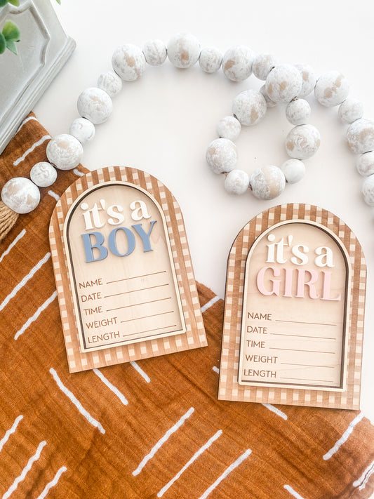 Gingham Girl Boy Baby Announcement