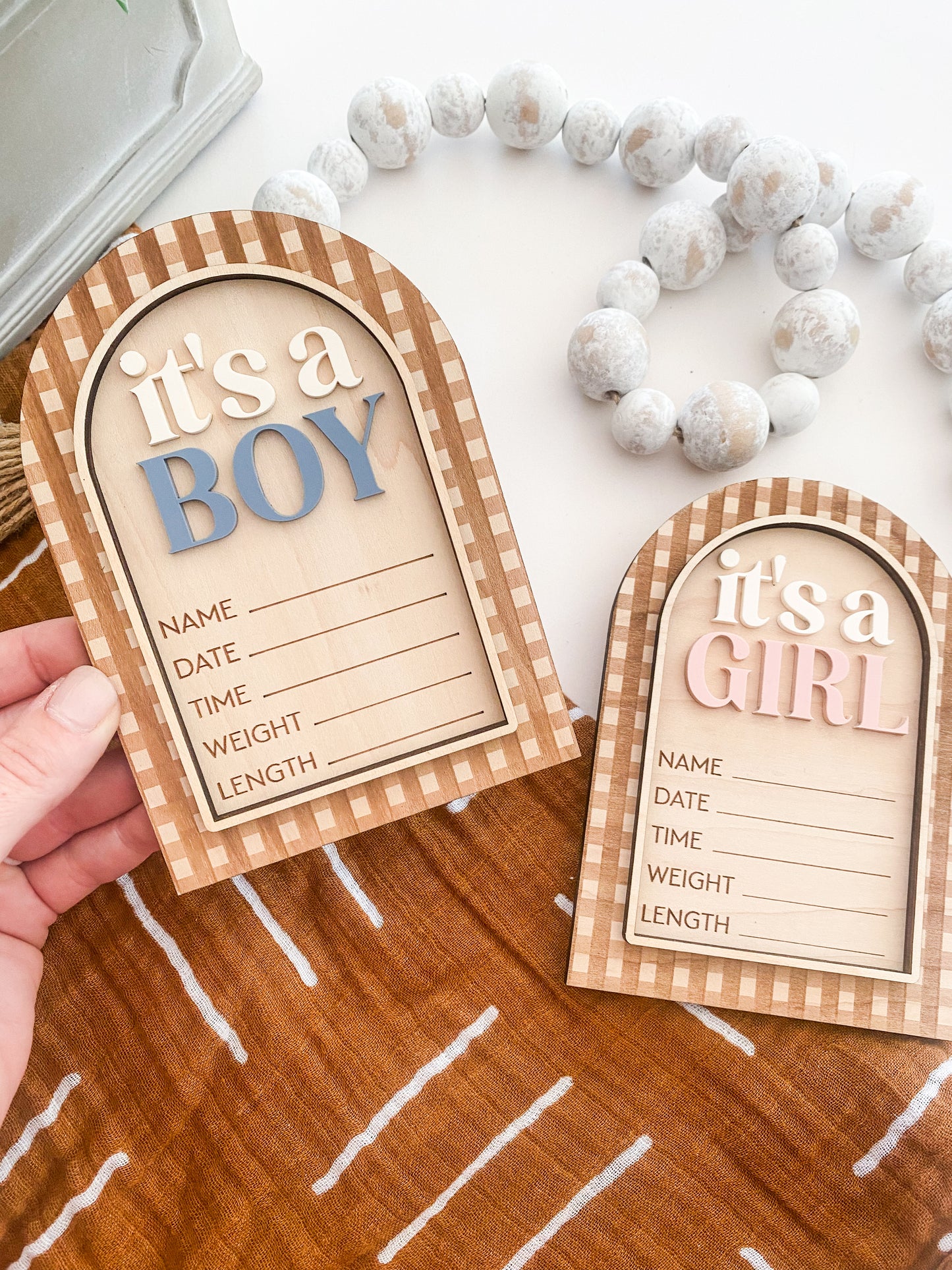 Gingham Girl Boy Baby Announcement