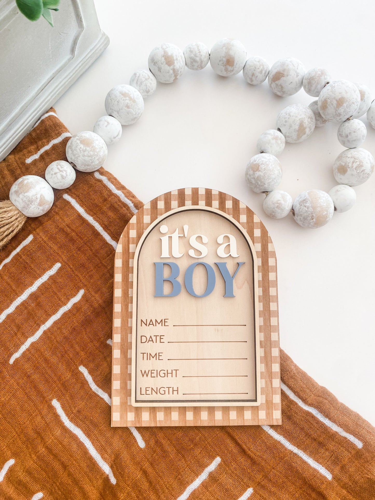 Gingham Girl Boy Baby Announcement