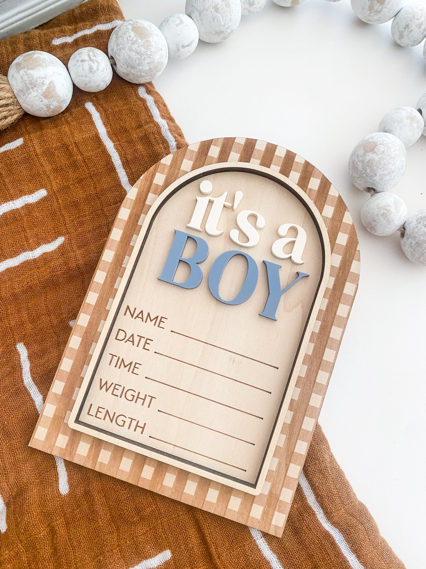 Gingham Girl Boy Baby Announcement