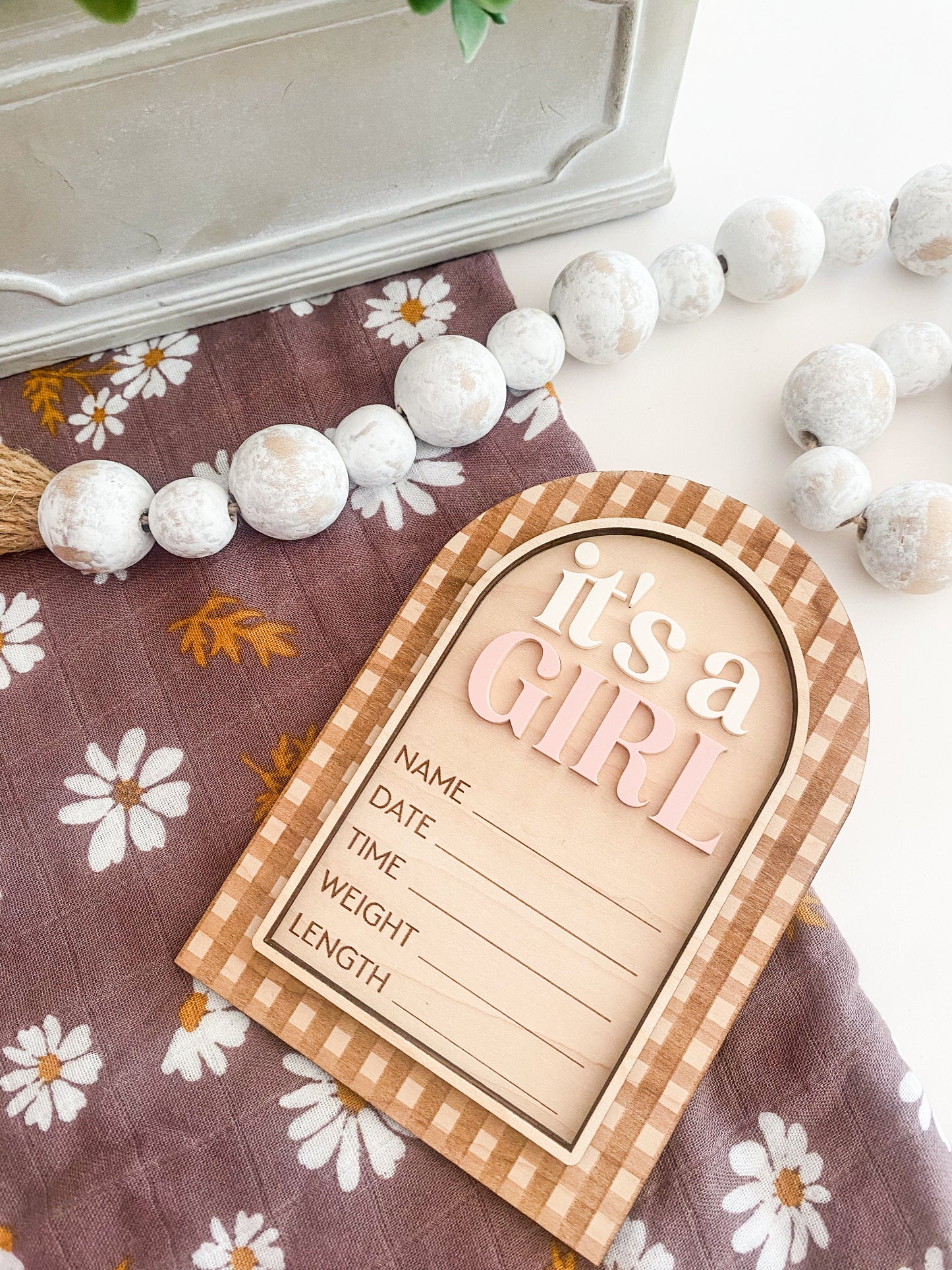 Gingham Girl Boy Baby Announcement