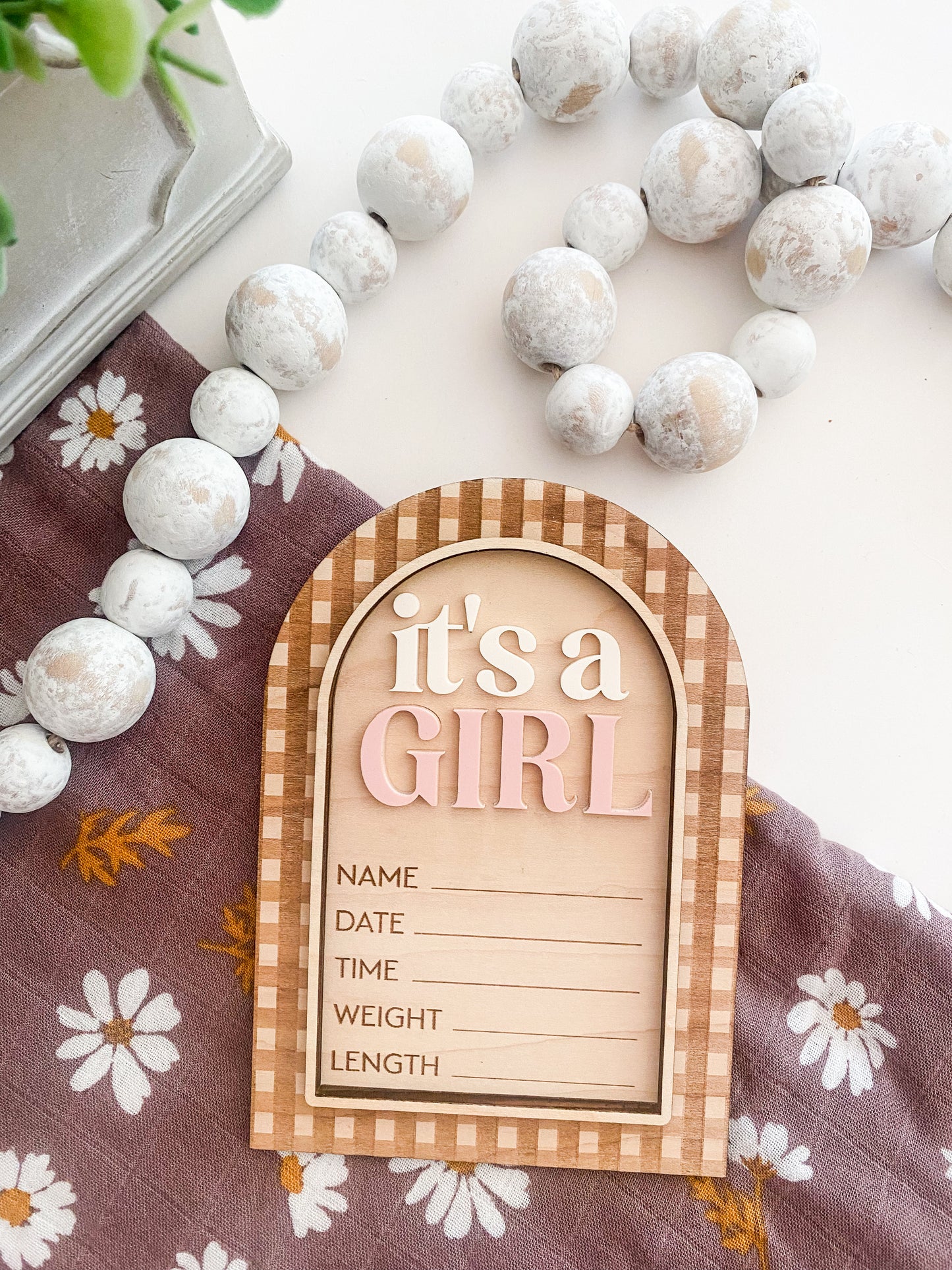 Gingham Girl Boy Baby Announcement