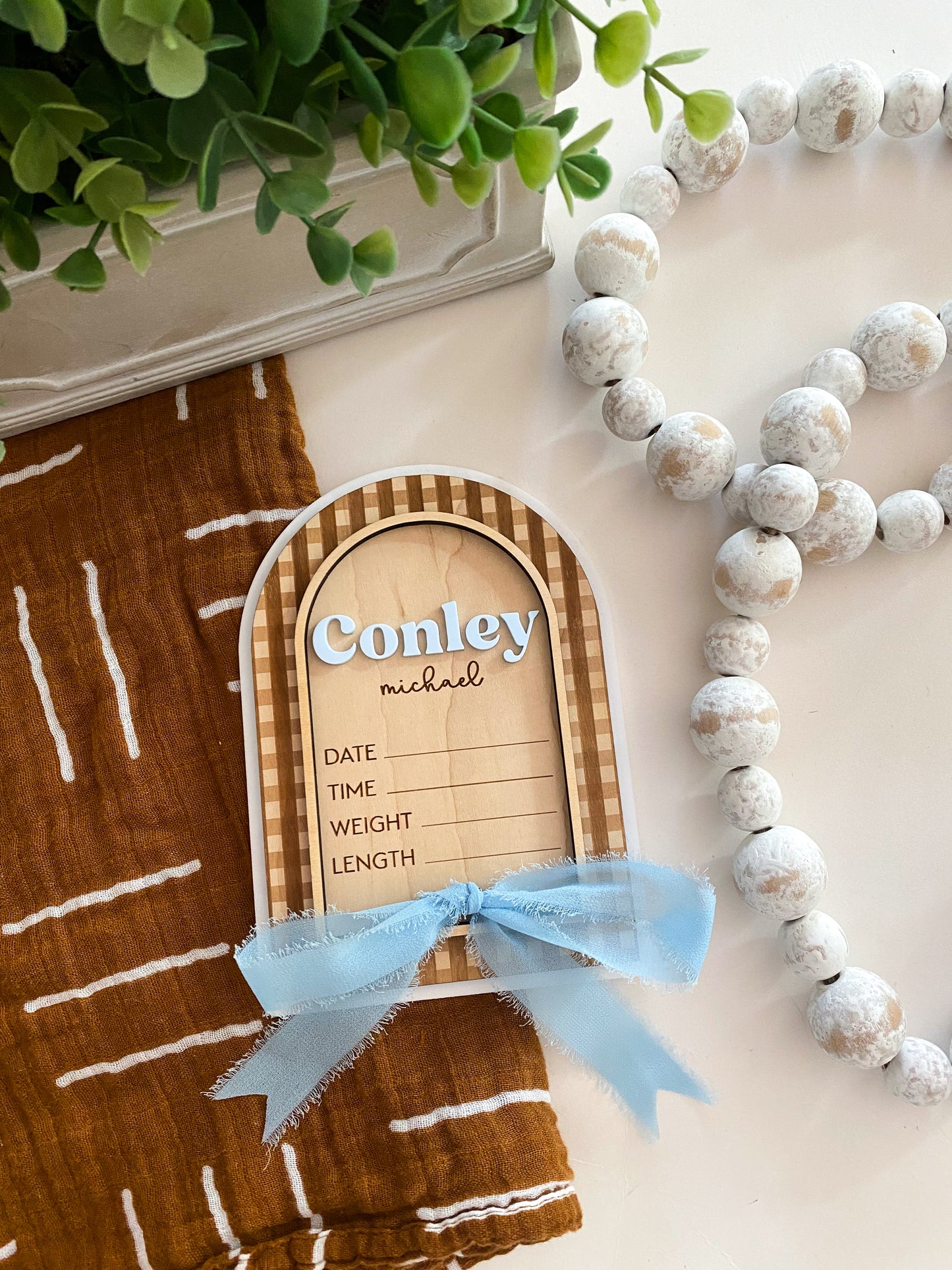 Gingham Birth Announcement Sign