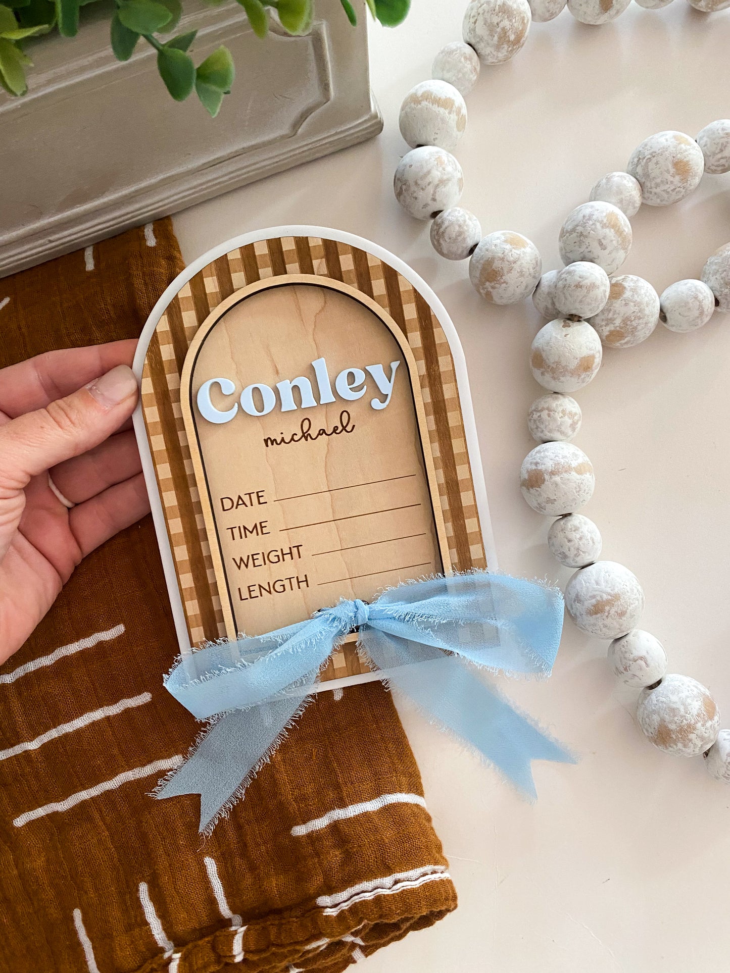 Gingham Birth Announcement Sign