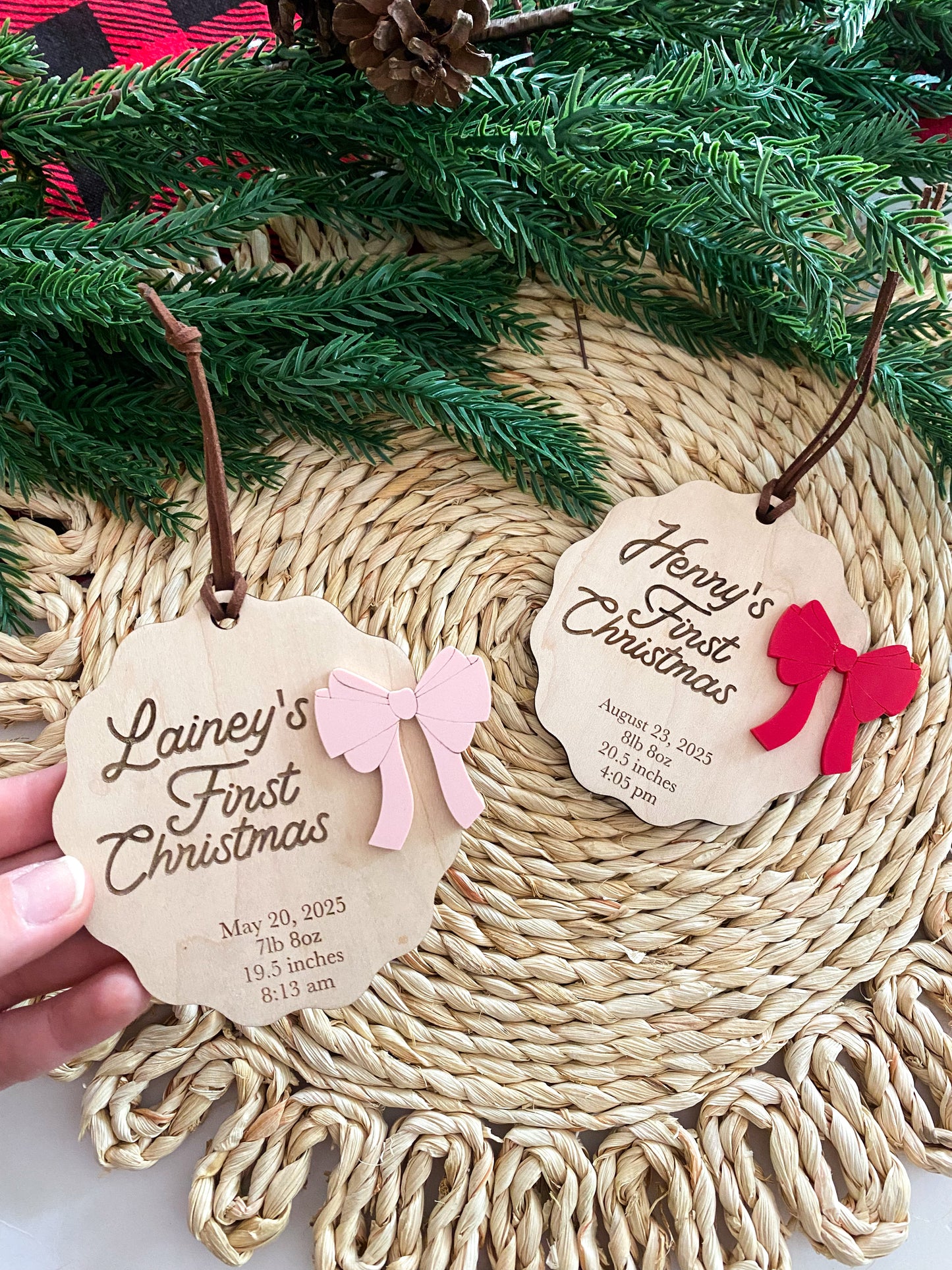 Birth Stats Scalloped Christmas Ornament