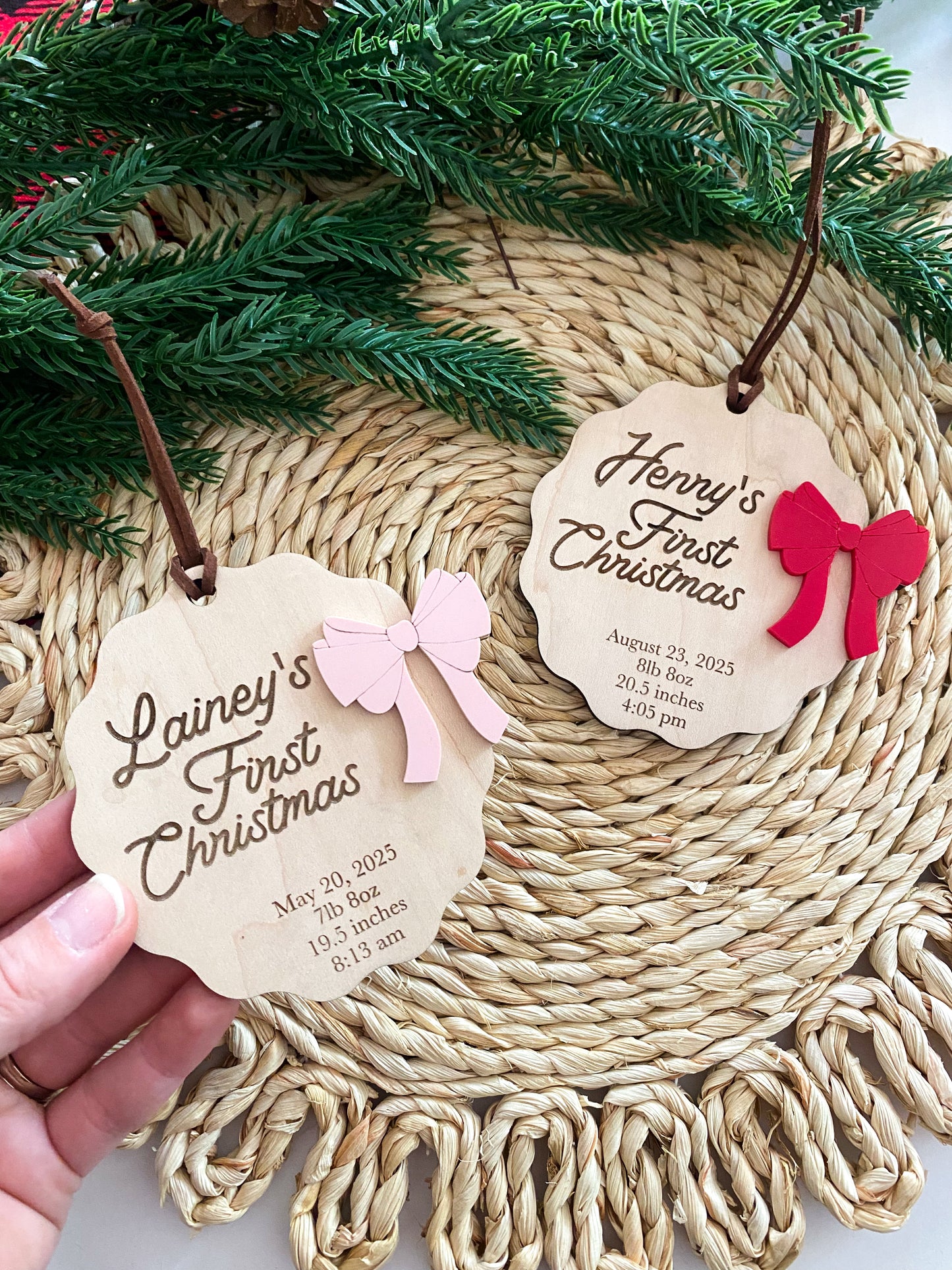 Birth Stats Scalloped Christmas Ornament