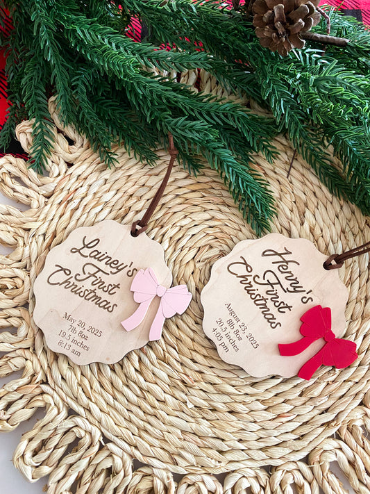 Birth Stats Scalloped Christmas Ornament