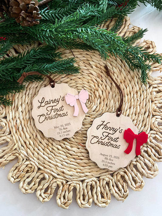 Birth Stats Scalloped Christmas Ornament