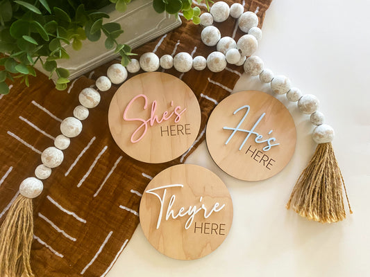 He's Here, She's Here, They're Here Baby Announcement Signs