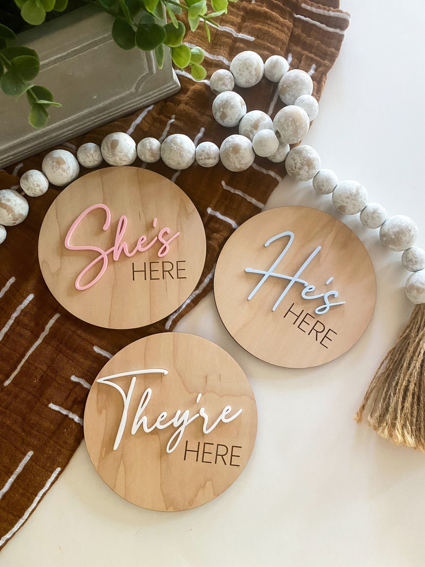 He's Here, She's Here, They're Here Baby Announcement Signs