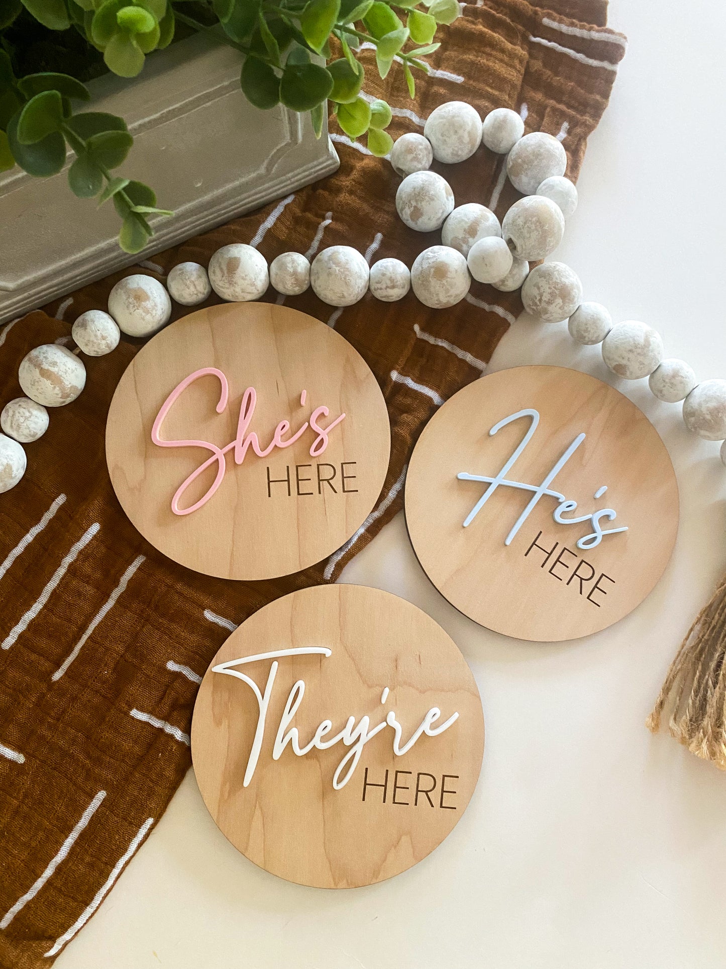 He's Here, She's Here, They're Here Baby Announcement Signs