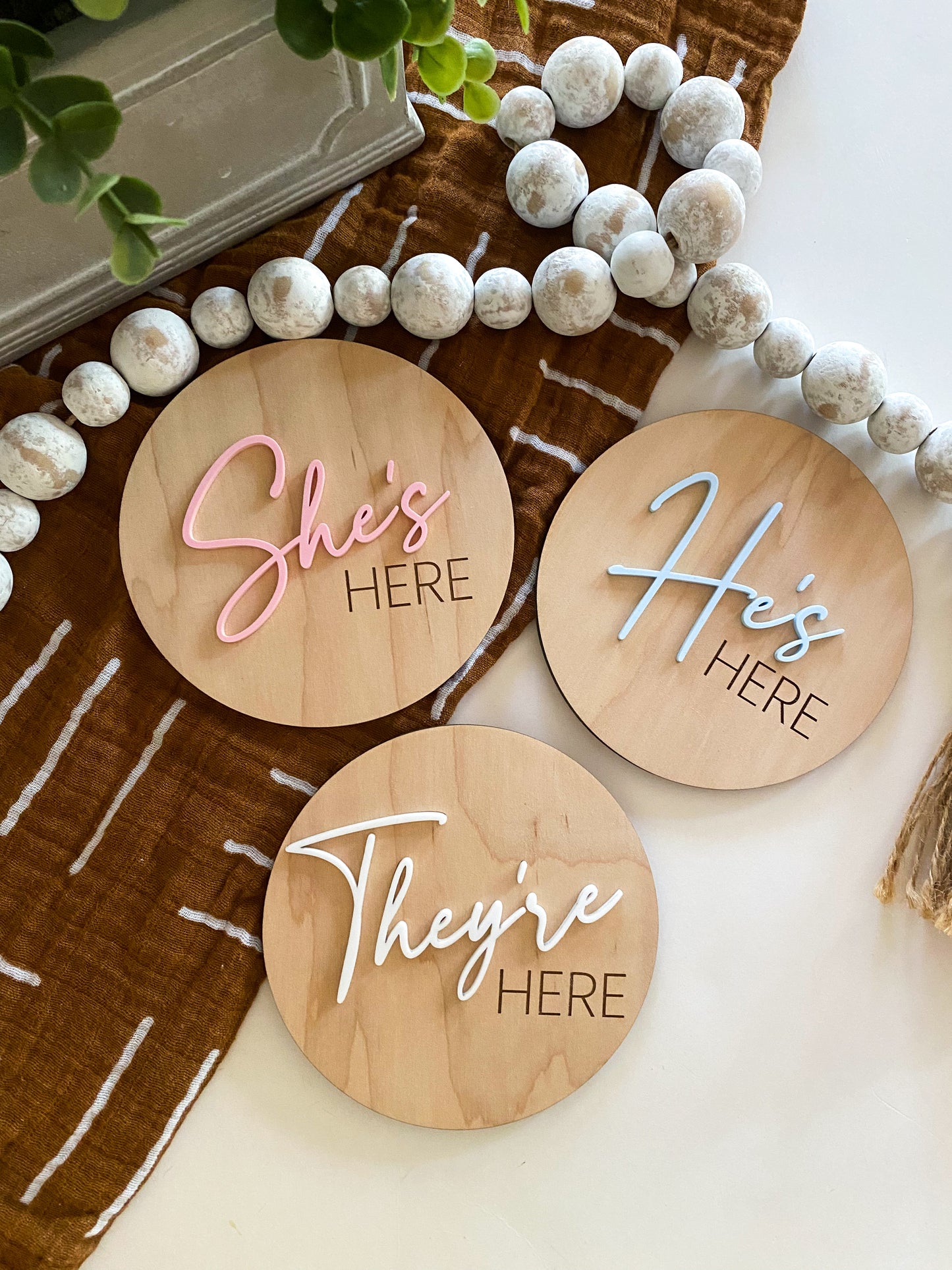 He's Here, She's Here, They're Here Baby Announcement Signs