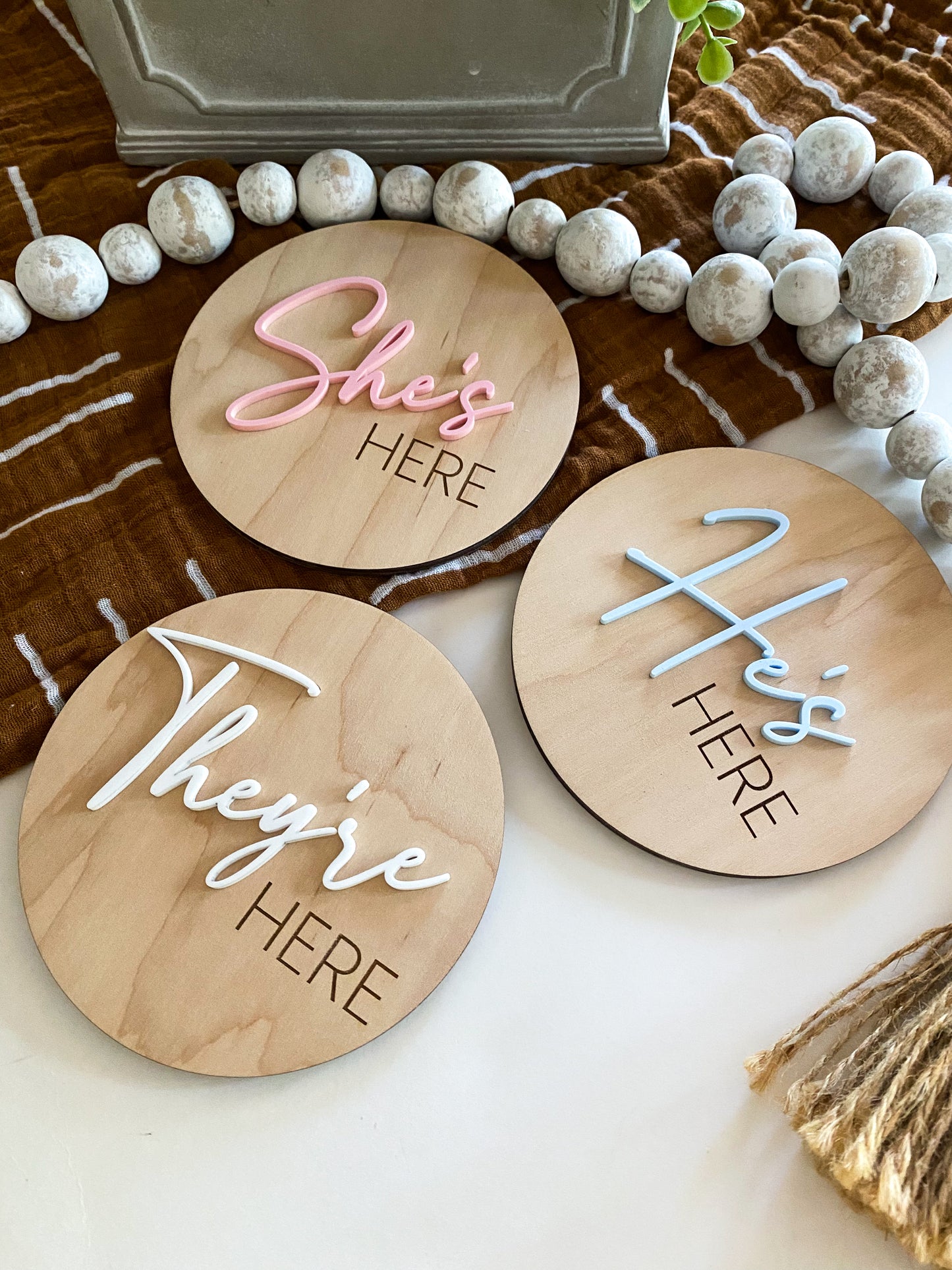 He's Here, She's Here, They're Here Baby Announcement Signs