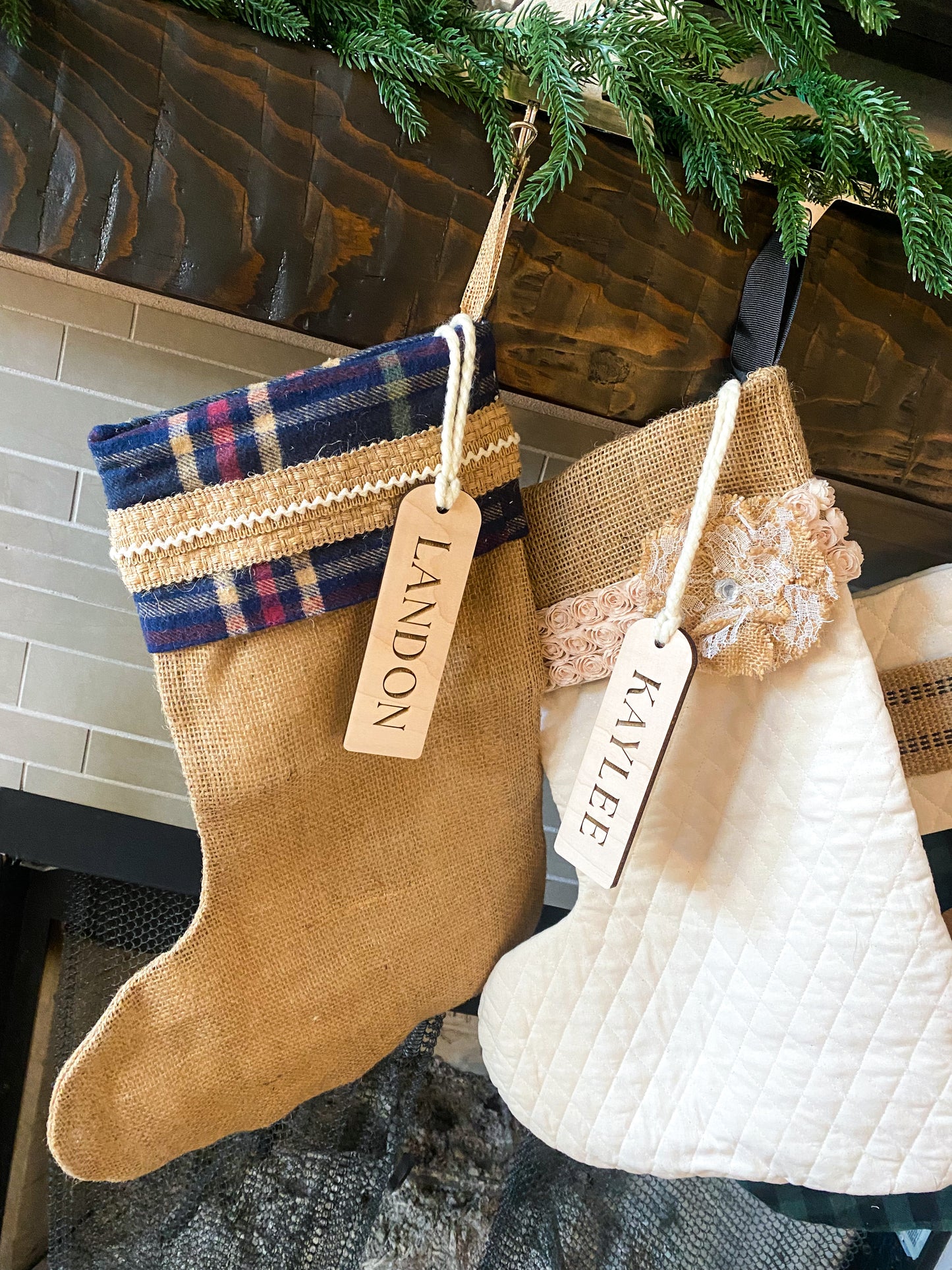 Wooden Engraved Stocking Tags