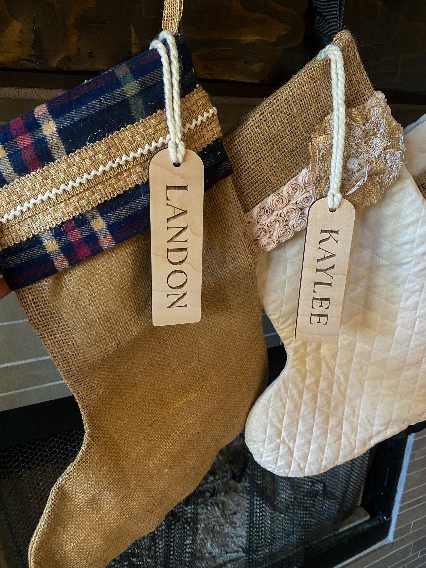 Wooden Engraved Stocking Tags